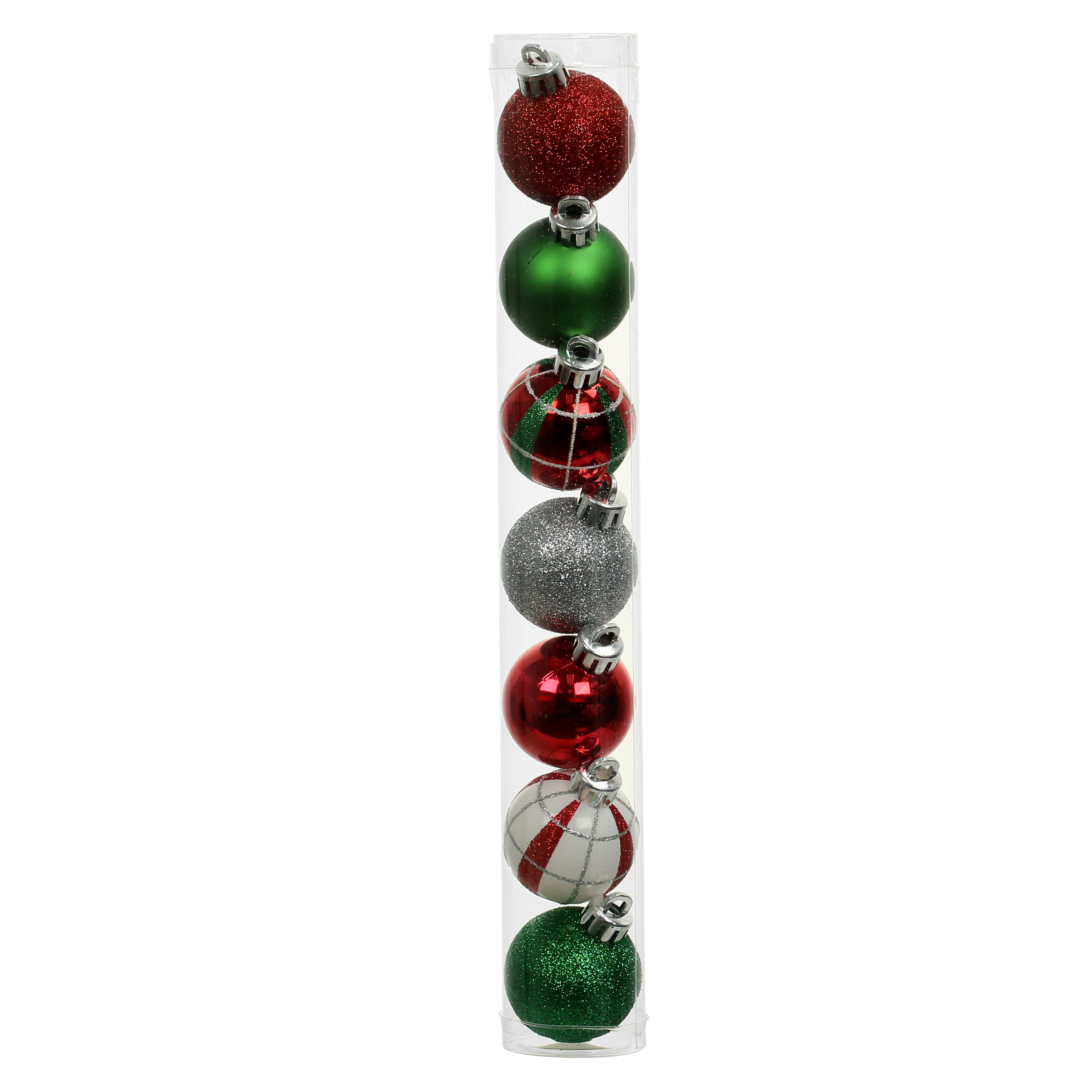 7 Pack 1.5&#x22; Red, Green, White &#x26; Silver Shatterproof Ball Ornaments by Ashland&#xAE;