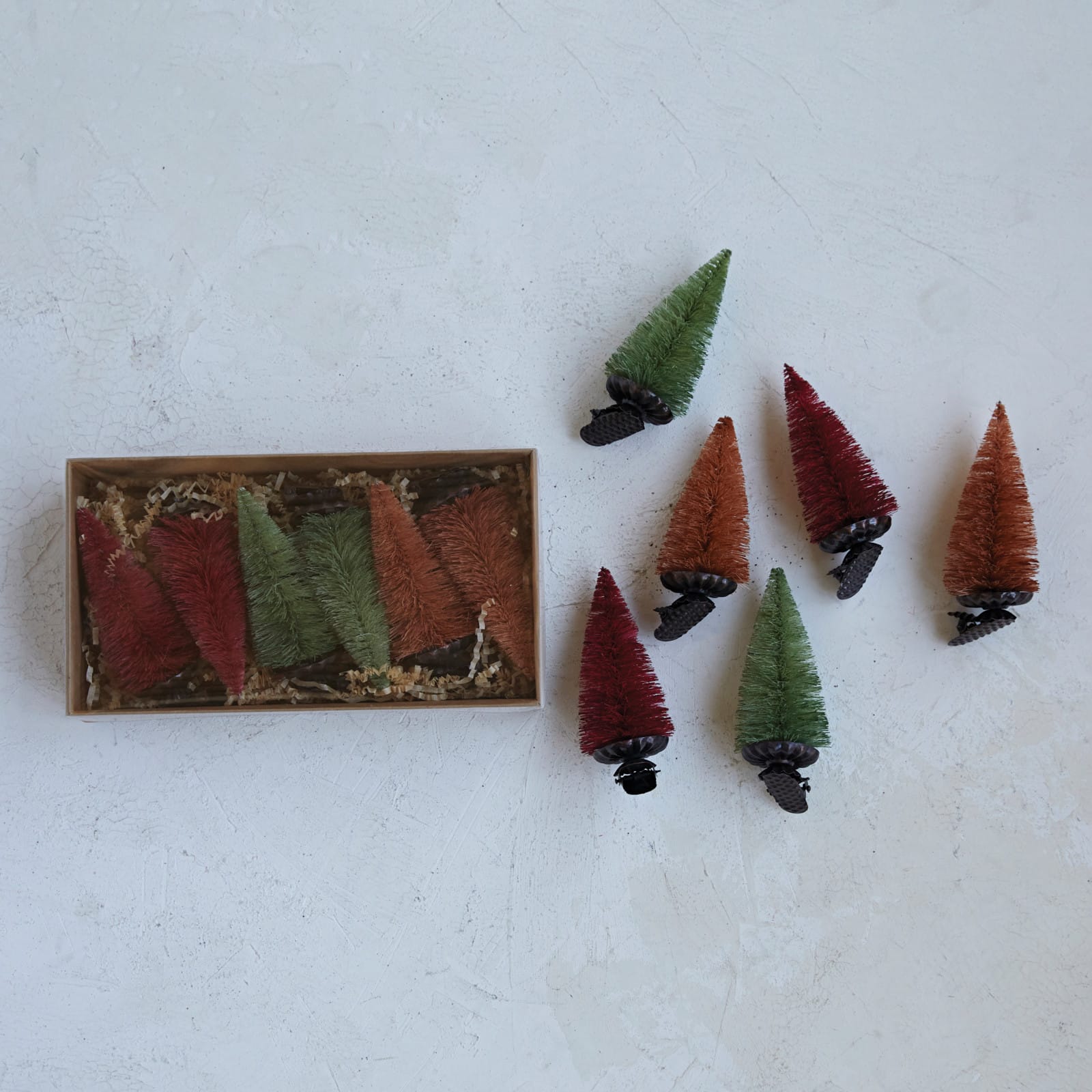 Hello Honey&#xAE; Multicolor Sisal Bottle Brush Tree Clip-on Ornaments Boxed Set