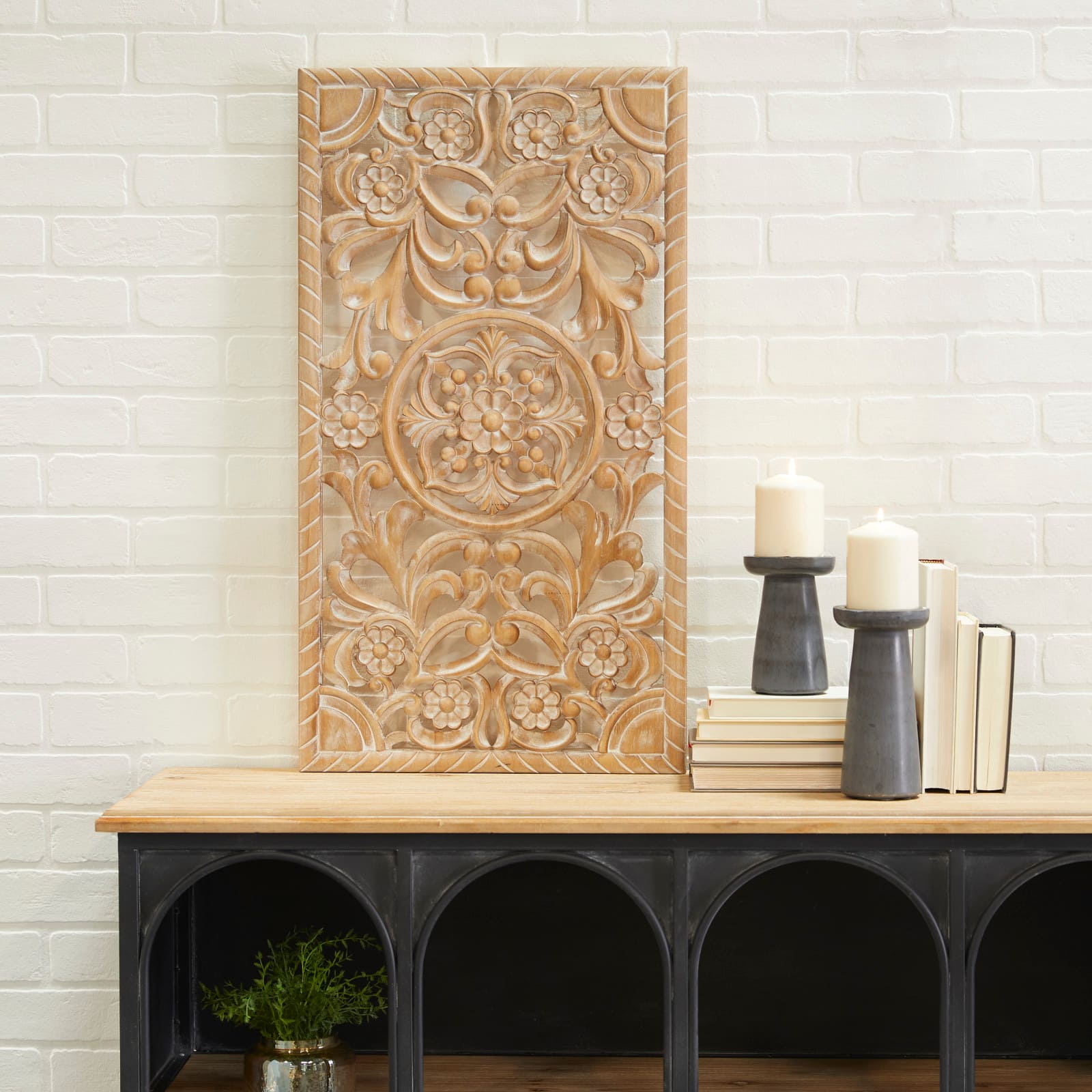 Brown Wood Bohemian Floral Wall Decor 37" x 17" x 2"