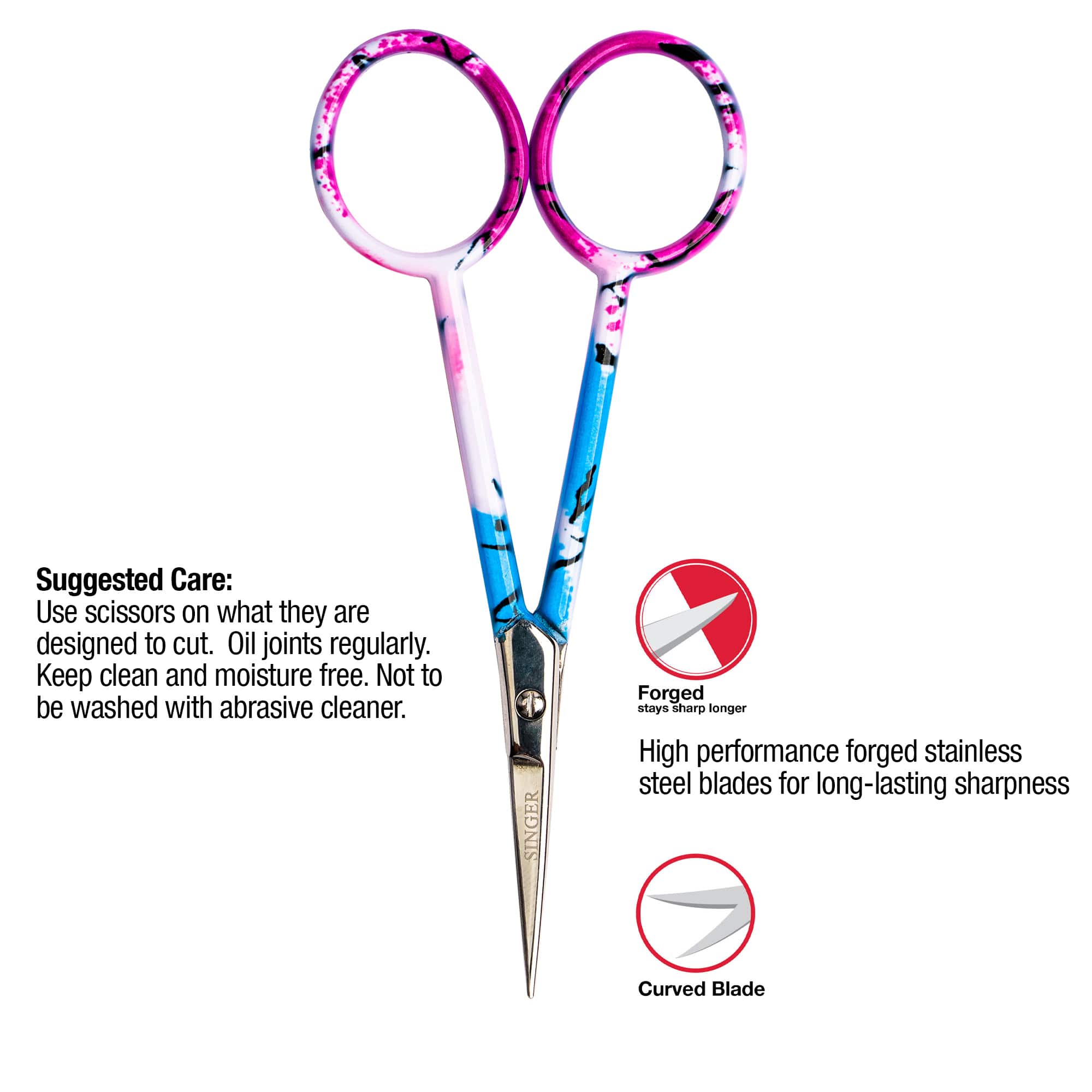 SINGER&#xAE; 4&#x27;&#x27; Curved Tip Forged Embroidery Scissors with Printed Handles, 3ct.