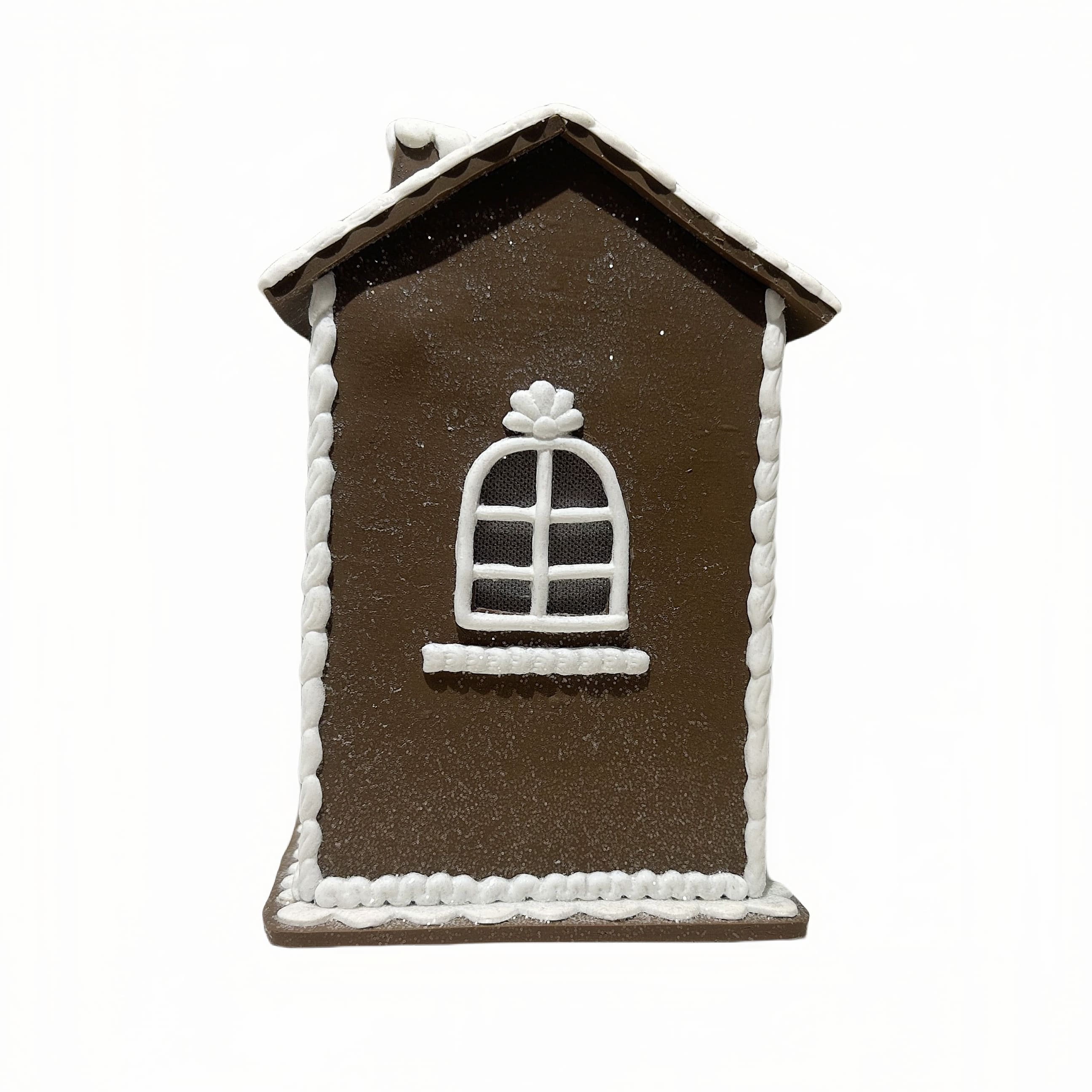 8.5&#x22; Brown &#x26; White Glitter Lighted 2-Story Gingerbread House Tabletop D&#xE9;cor by Ashland&#xAE;