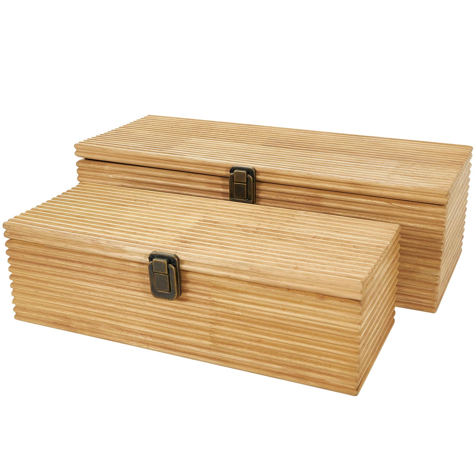 Light Brown Wood Carved Linear Box Set