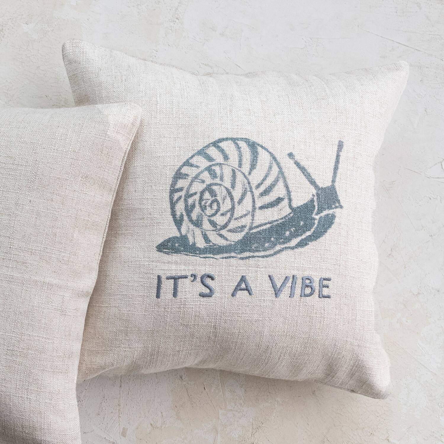 Hello Honey® Natural & Gray Snail "It's a Vibe" Embroidered Linen Blend Pillow