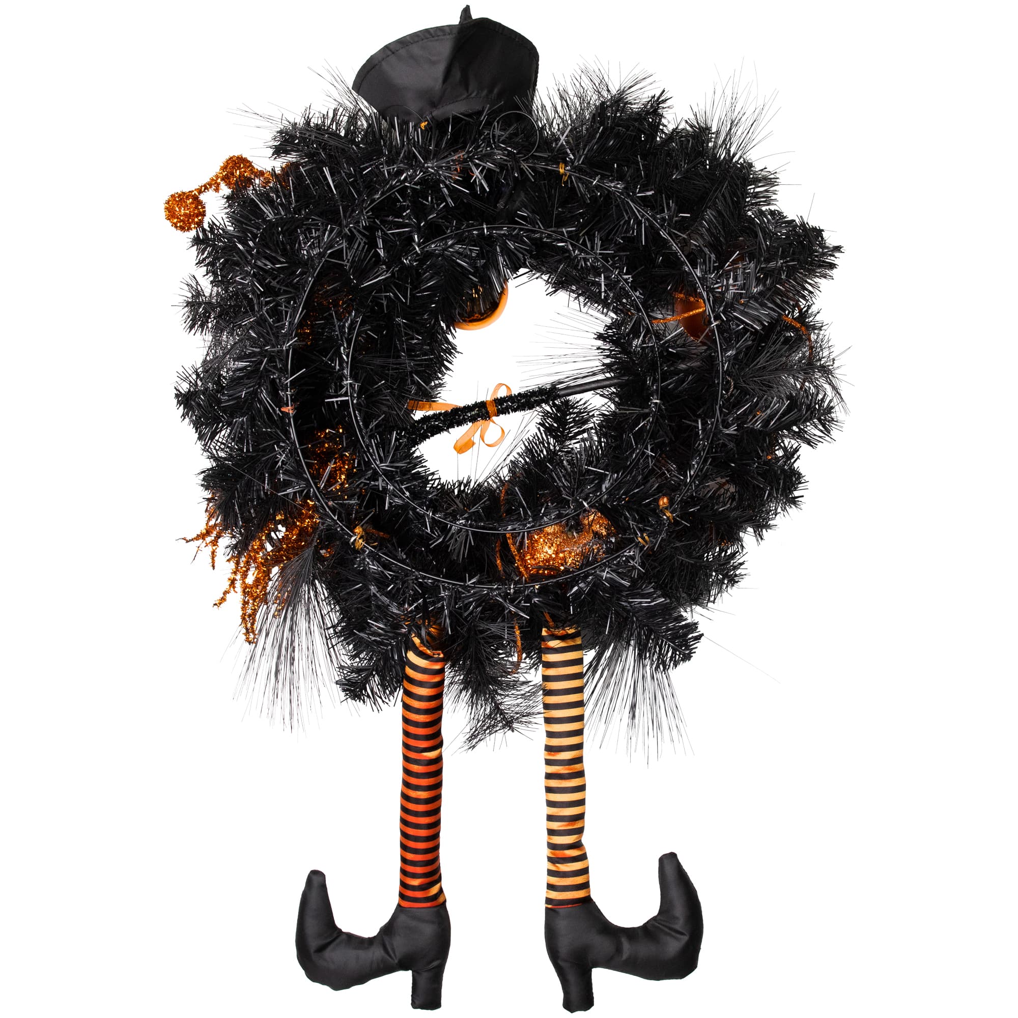 24'' Unlit Orange and Black Witch and Pumpkins Halloween Wreath