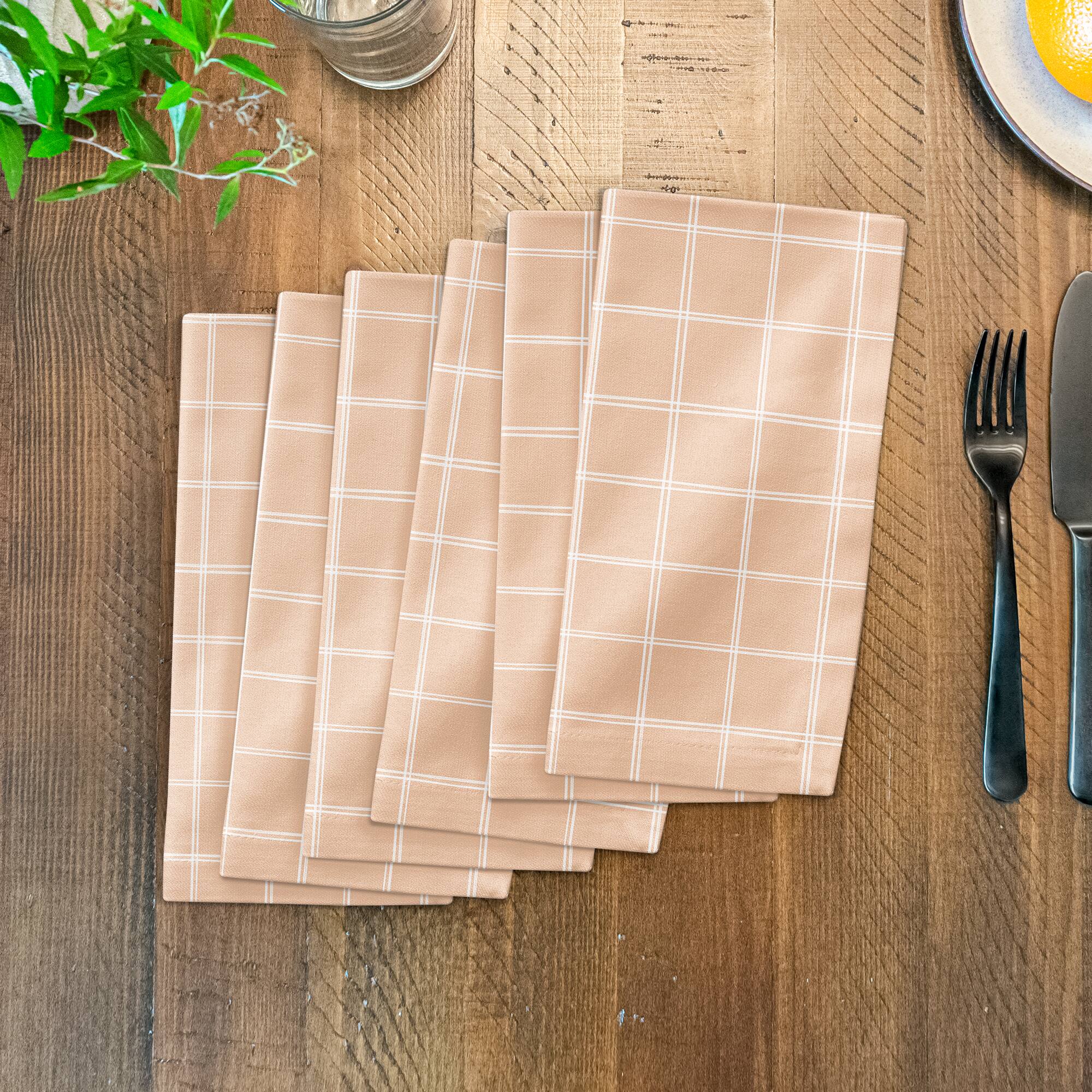Peach Grid 10&#x22; x 10&#x22; Cotton Twill Napkin