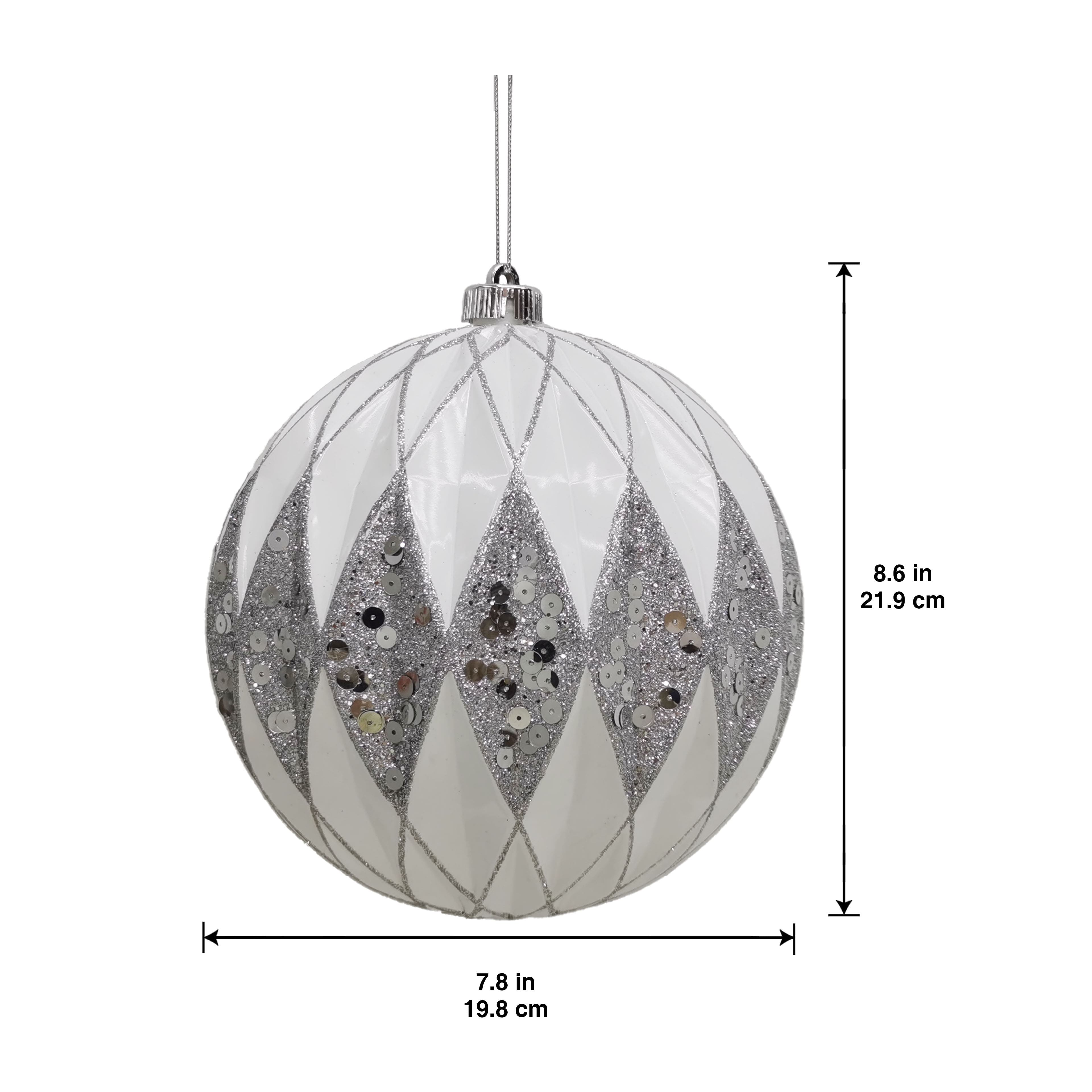 8.5&#x22; White &#x26; Silver Glitter Diamond Ball Ornament by Ashland&#xAE;