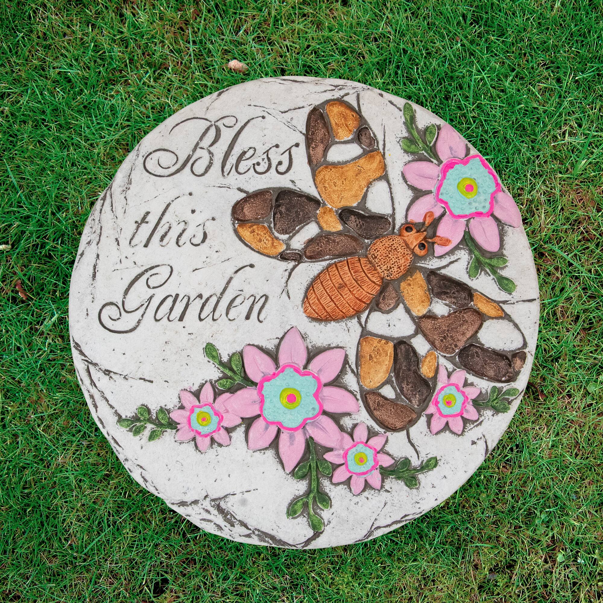 10" Bless this Garden Outdoor Floral Garden Stone