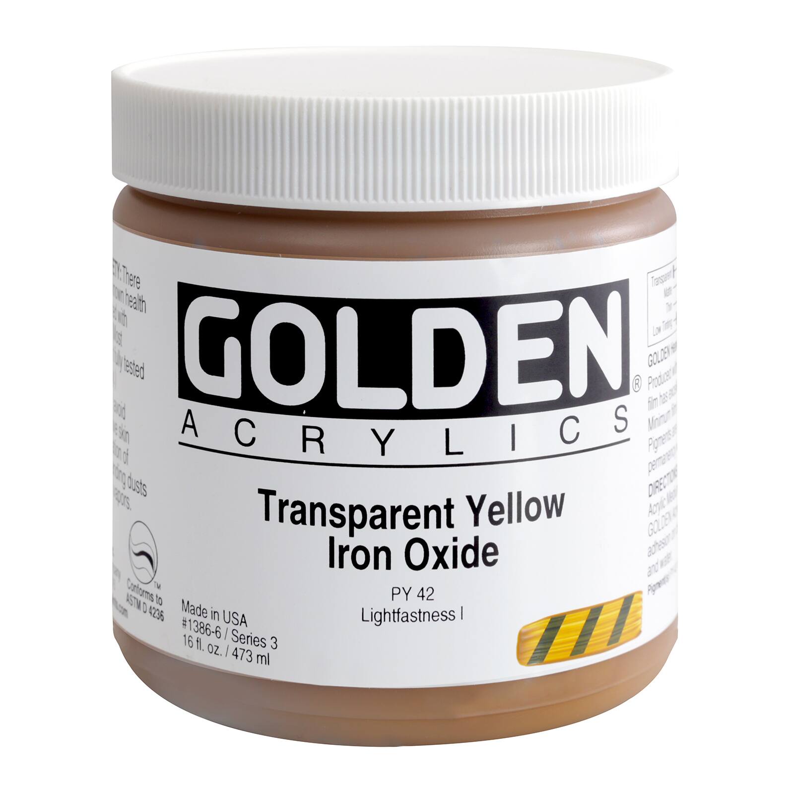Golden Heavy Body Acrylic Paint, 16 oz in Transparent Yellow Iron Oxide