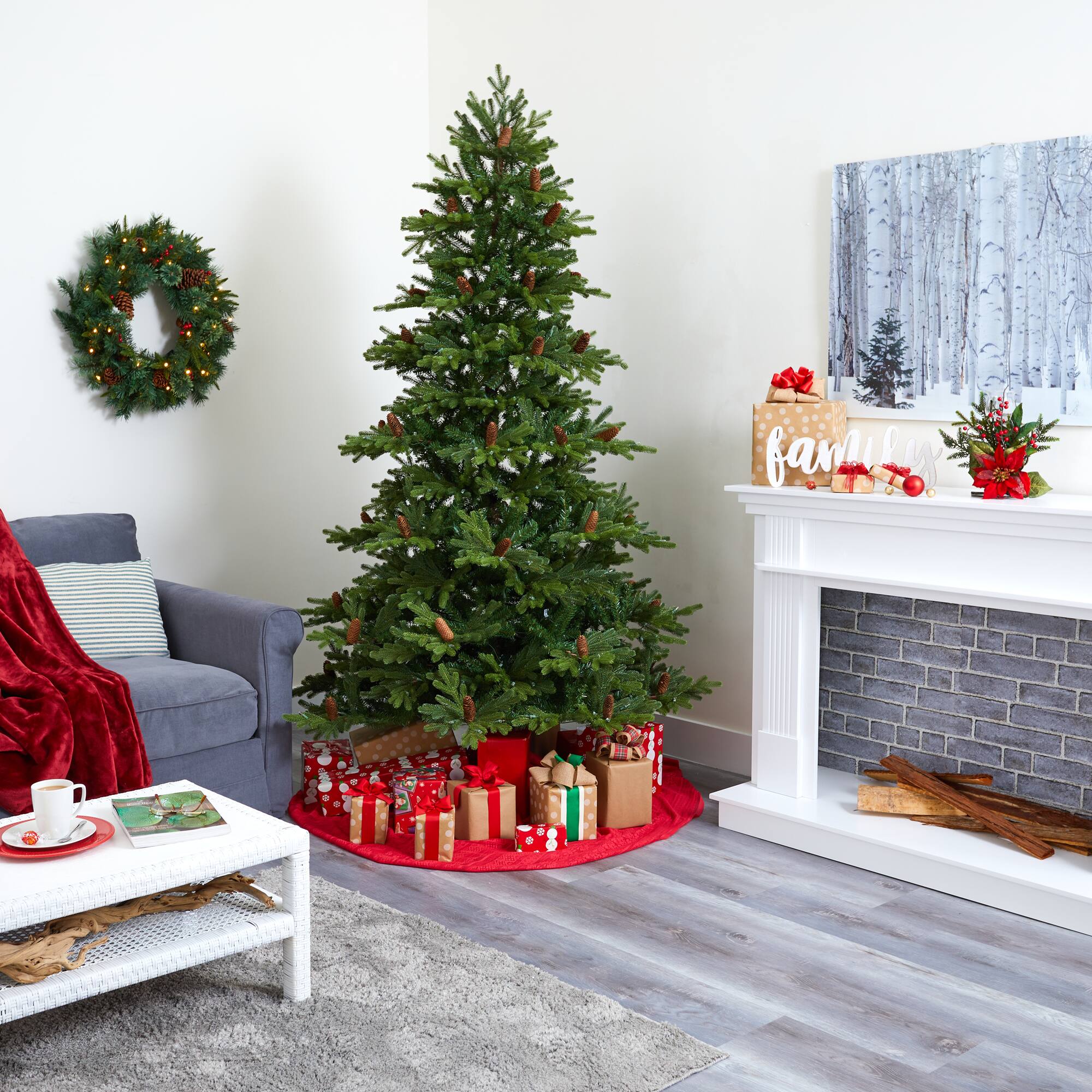 7.5ft. Pre-Lit Yukon Mountain Fir &#x26; Pinecones Artificial Christmas Tree with Clear Lights