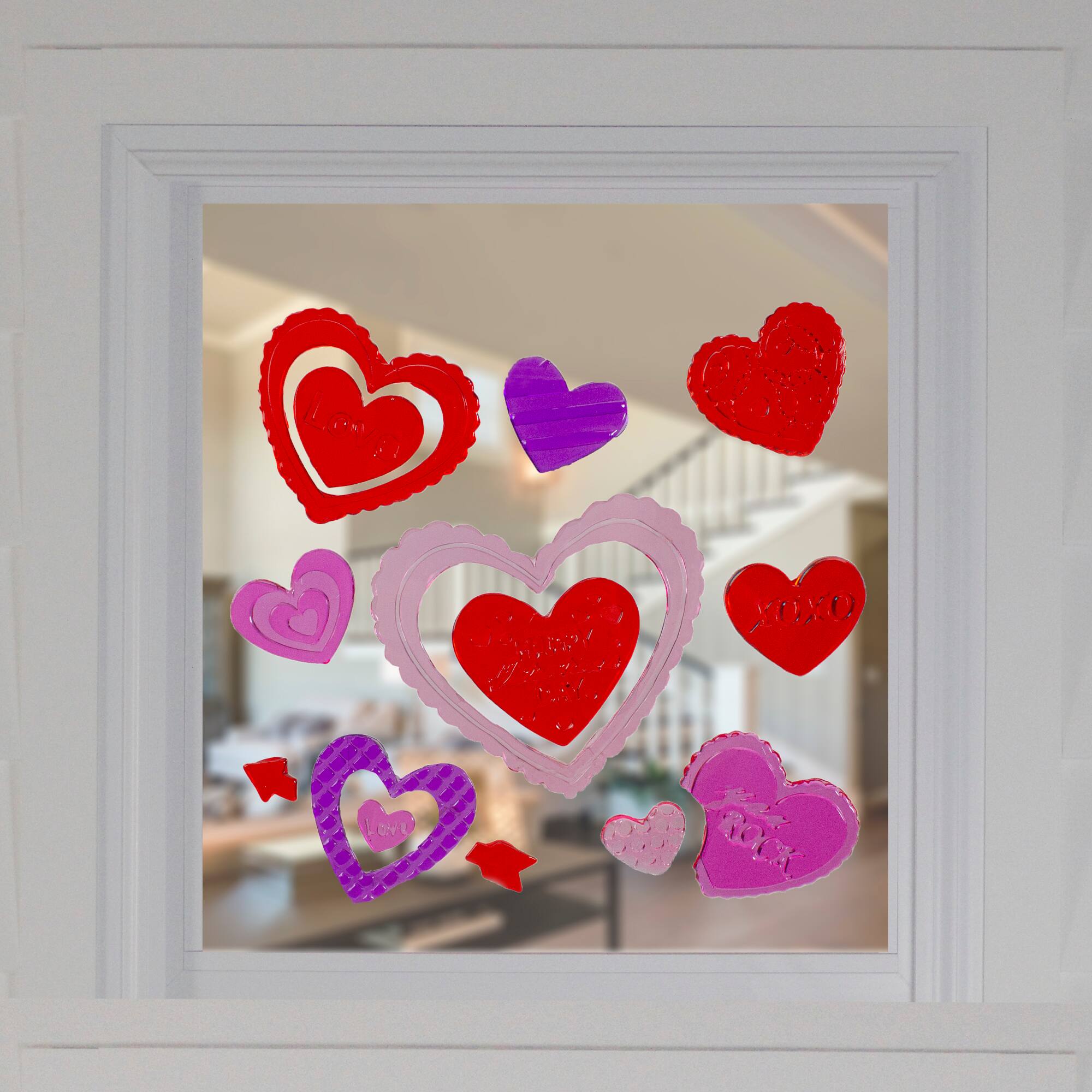 Red &#x26; Pink Heart Valentine&#x27;s Day Gel Window Clings