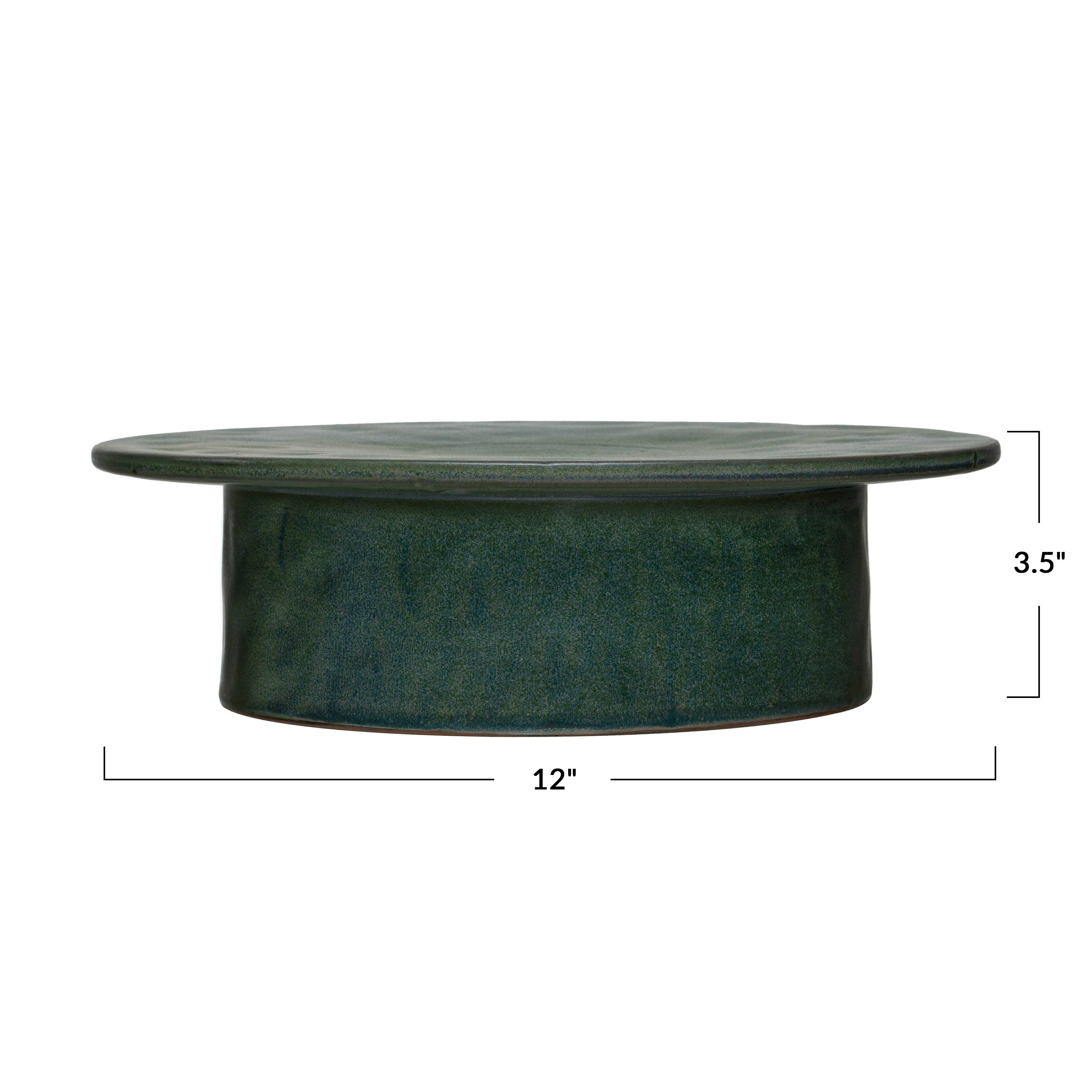 12&#x22; Matte Green Reactive Glaze Stoneware Pedestal