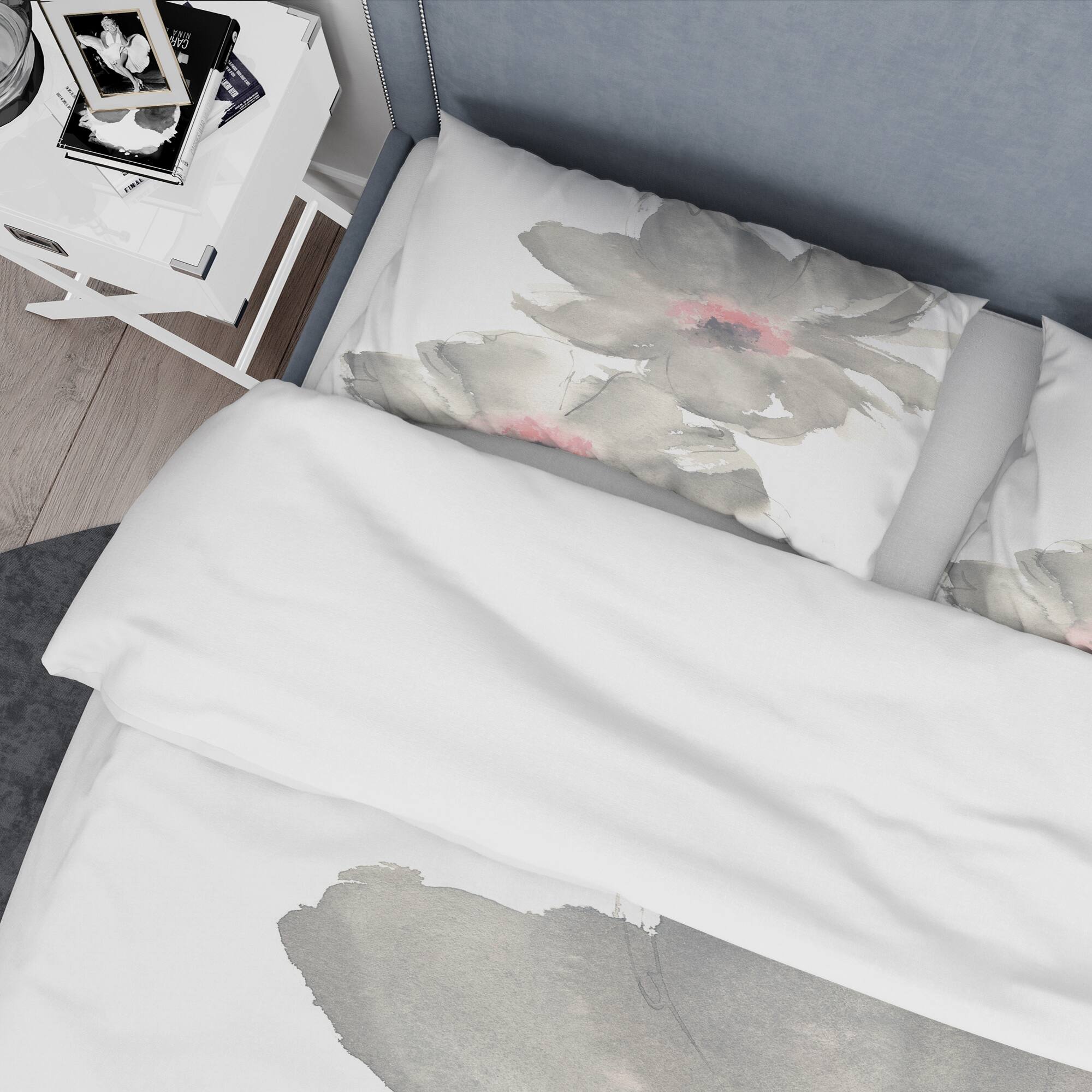 Designart &#x27;Shabby Gray Blush Cosmo I&#x27; Shabby Bedding Set - Duvet Cover &#x26; Shams