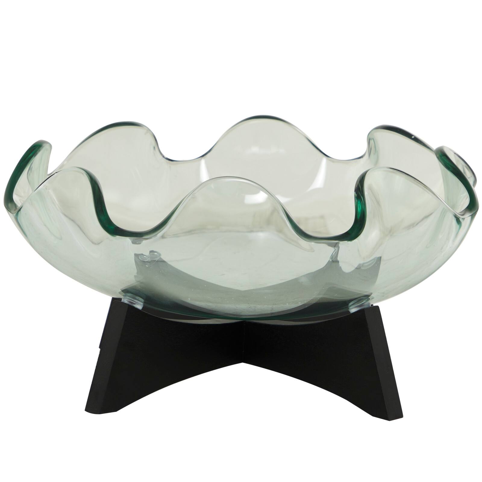 16&#x22; Clear Glass Kitchen Serving Bowl with Black Wooden Stand