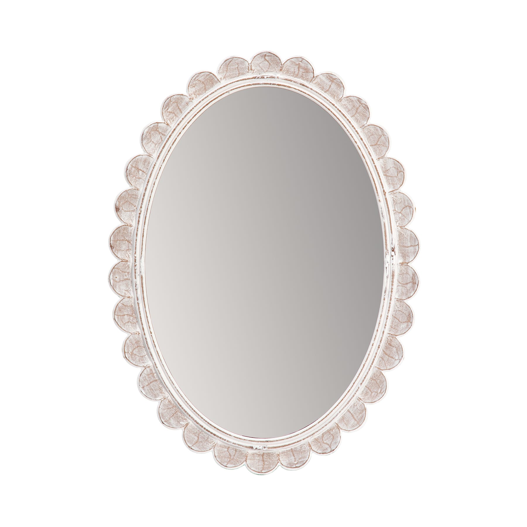 Habitat Carai 30&#x22; Distressed White Mirror with Scalloped Frame