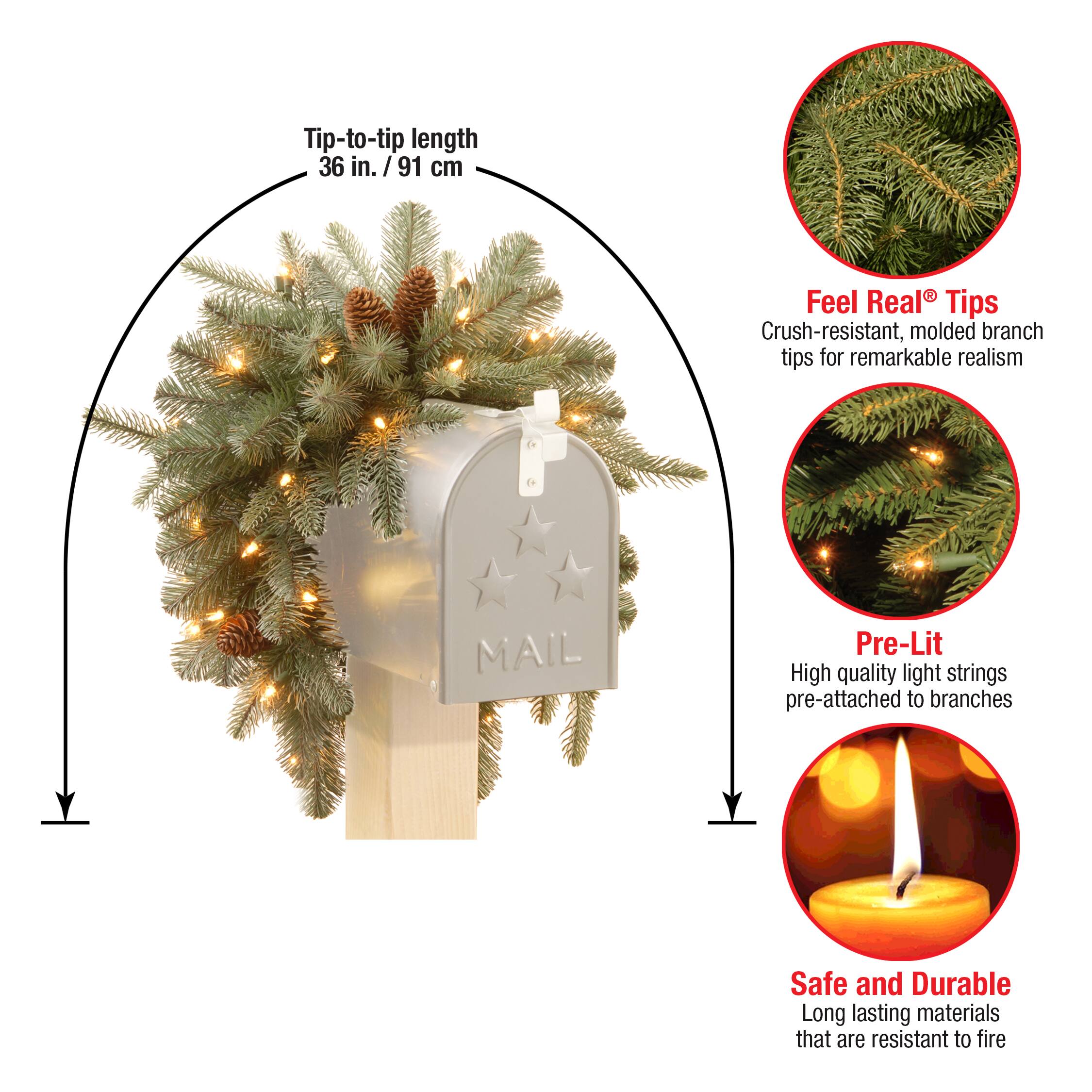 3ft. Feel Real&#xAE; Frosted Arctic Spruce with Pinecone Mailbox Swag, Warm White LED Lights