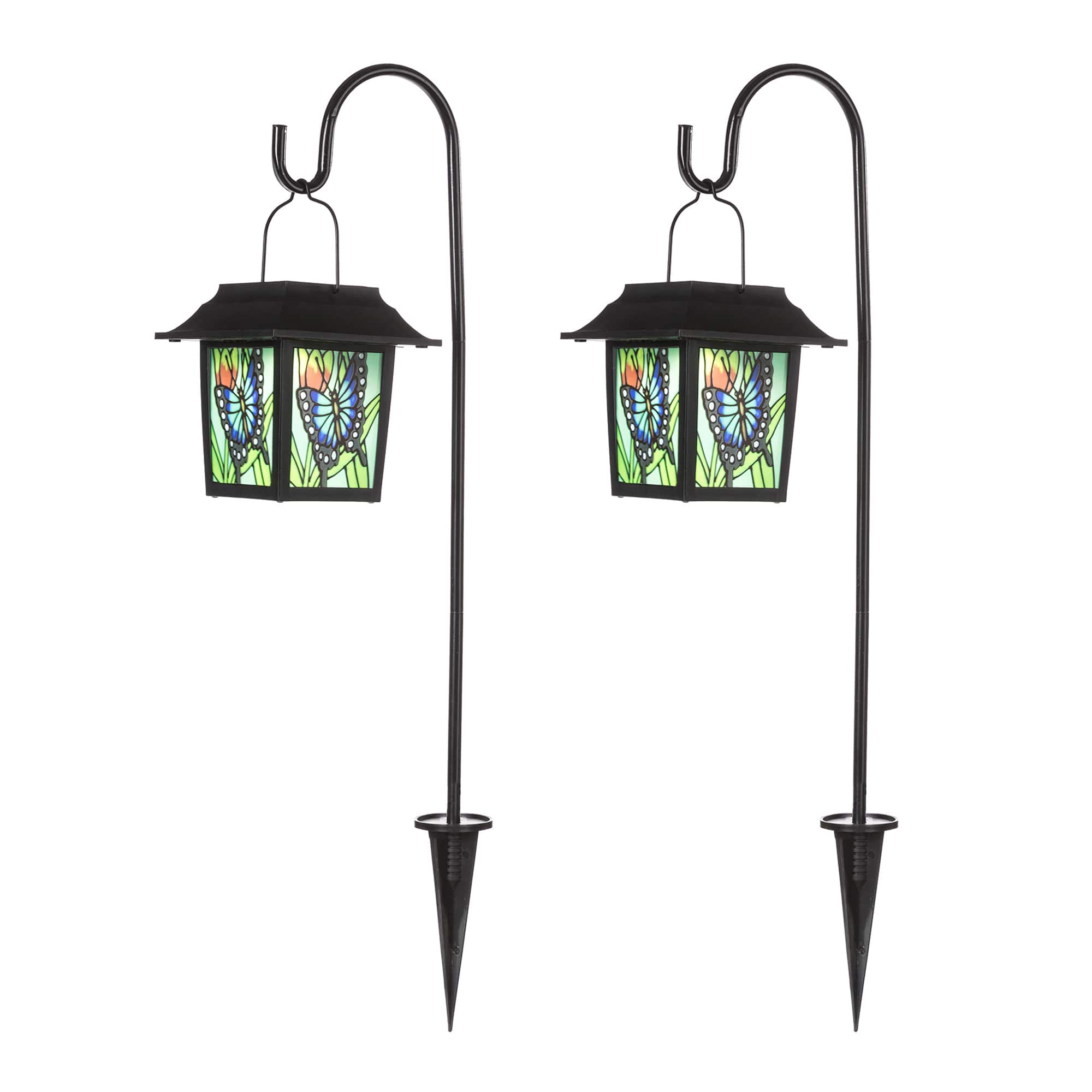 Glitzhome® 30" Solar Powered Butterfly Pattern Garden Lamp with Stakes, 2ct.