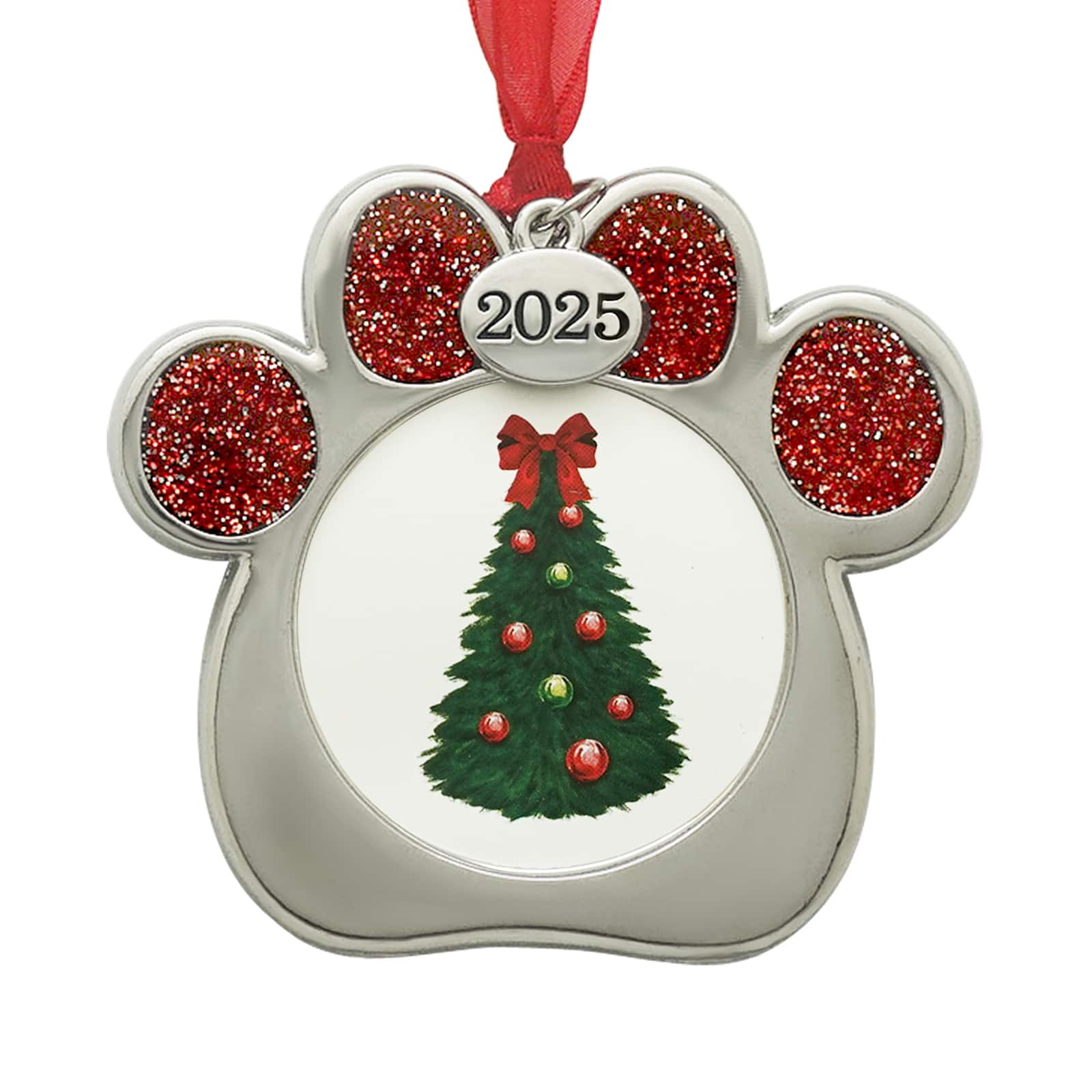 2&#x22; x 2&#x22; Silver &#x26; Red Paw 2025 Metal Ornament Frame by Studio D&#xE9;cor&#xAE;