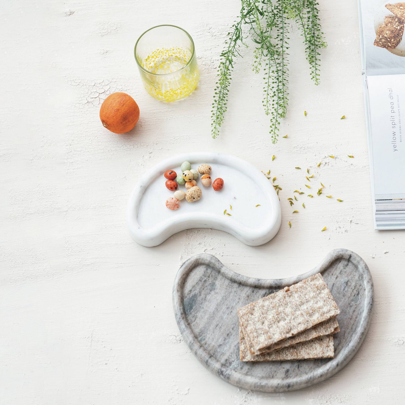 Hello Honey® White & Buff Nestable Marble Kidney Shaped Tray Set