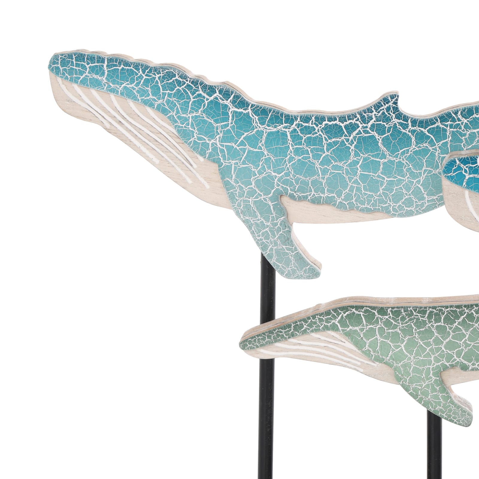 20&#x22; Blue Wooden Whale Textured Sculpture with Black Metal Stand