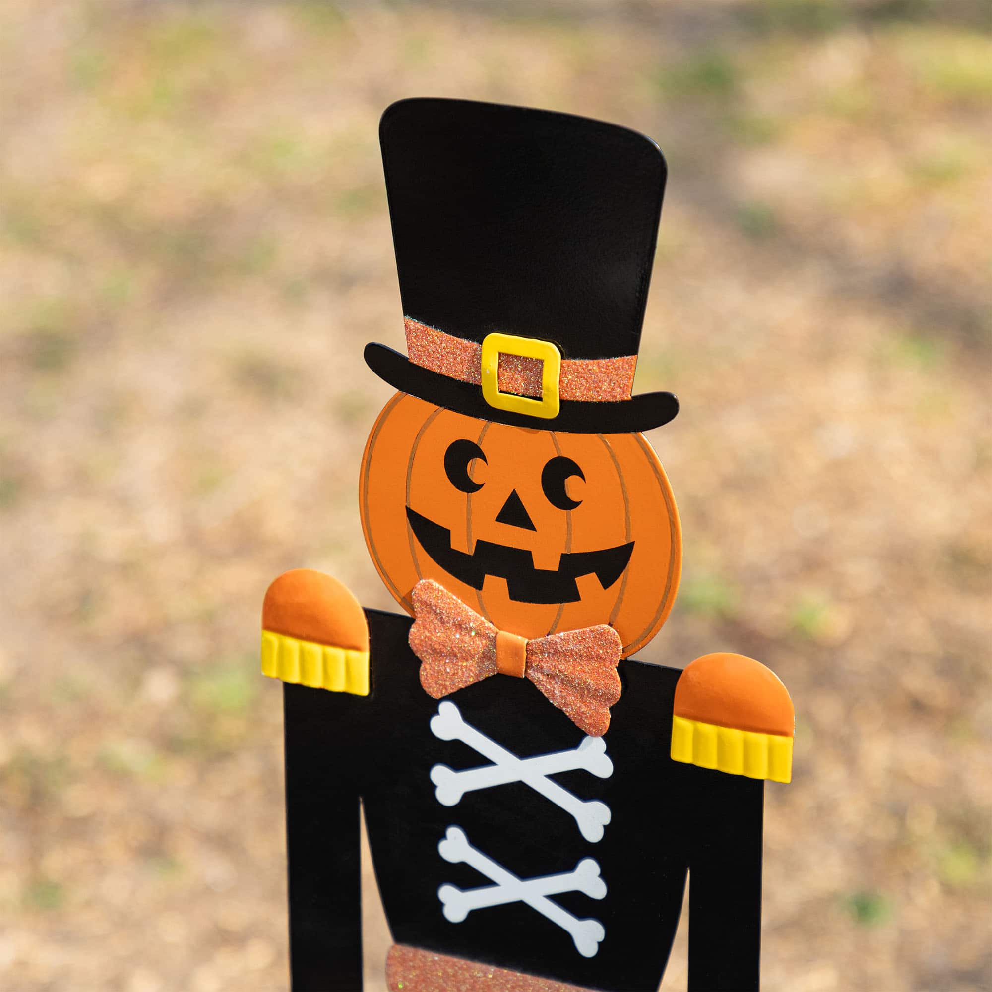 Glitzhome&#xAE; 32&#x22;H Halloween Metal Nutcracker and HAPPY HALLOWEEN Yard Stake Set