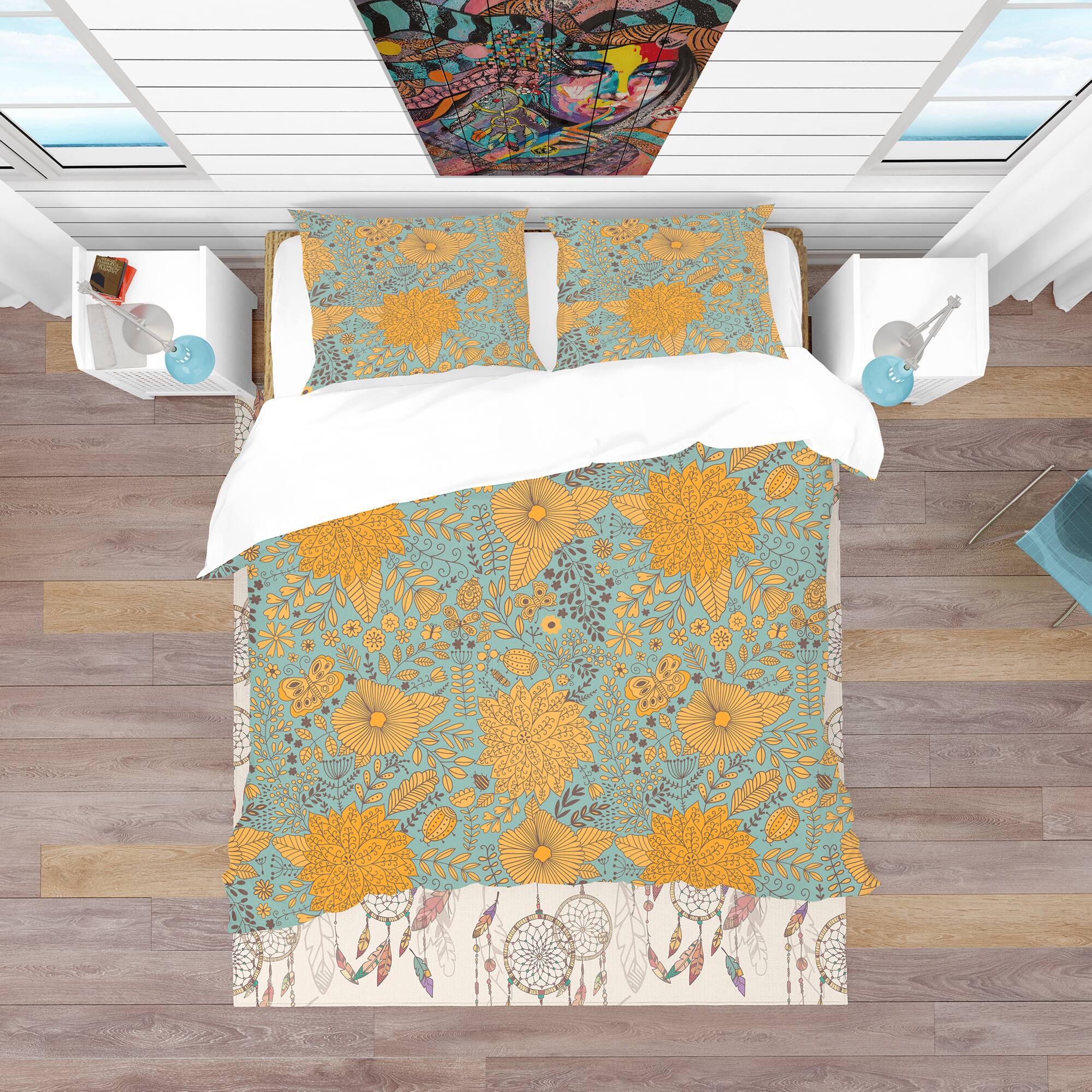 Designart &#x27;Flower Pattern Botanic Texture&#x27; Bohemian &#x26; Eclectic Bedding Set - Duvet Cover &#x26; Shams