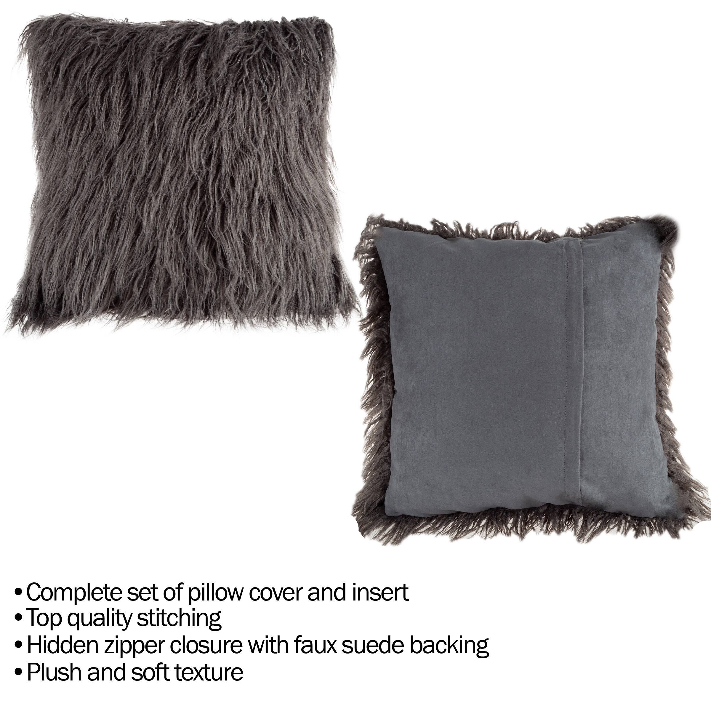 Hastings Home 675948ETB Gray Faux Fur Shag Pillows, Set