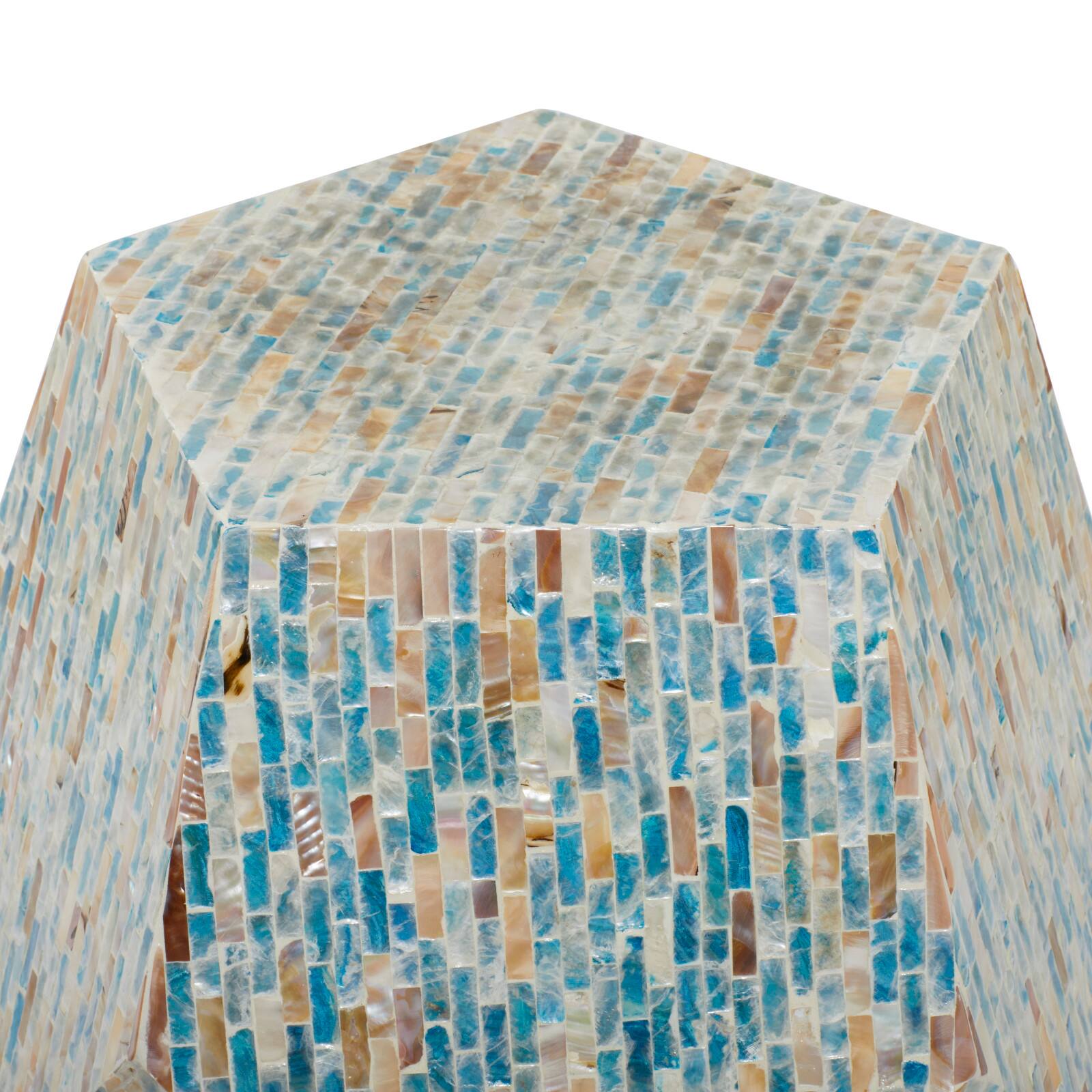 19'' Mussel Shell and Wood Contemporary Accent Table