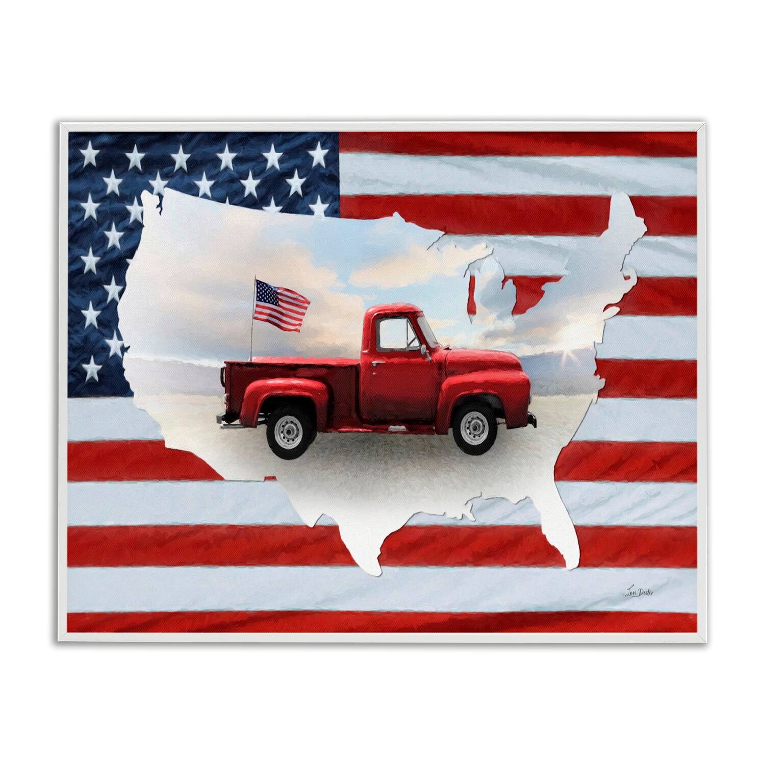 Stupell Industries Farmhouse American Flag Framed Giclee Art