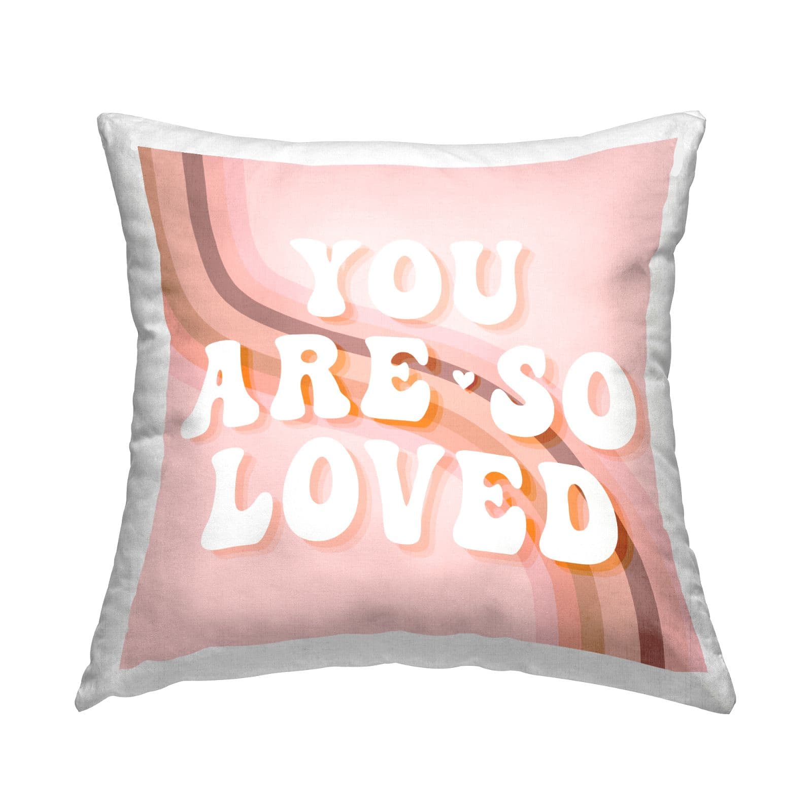 Stupell Industries You Are Loved Retro Pink Rainbow Stripes Throw Pillow, 18" x 18"