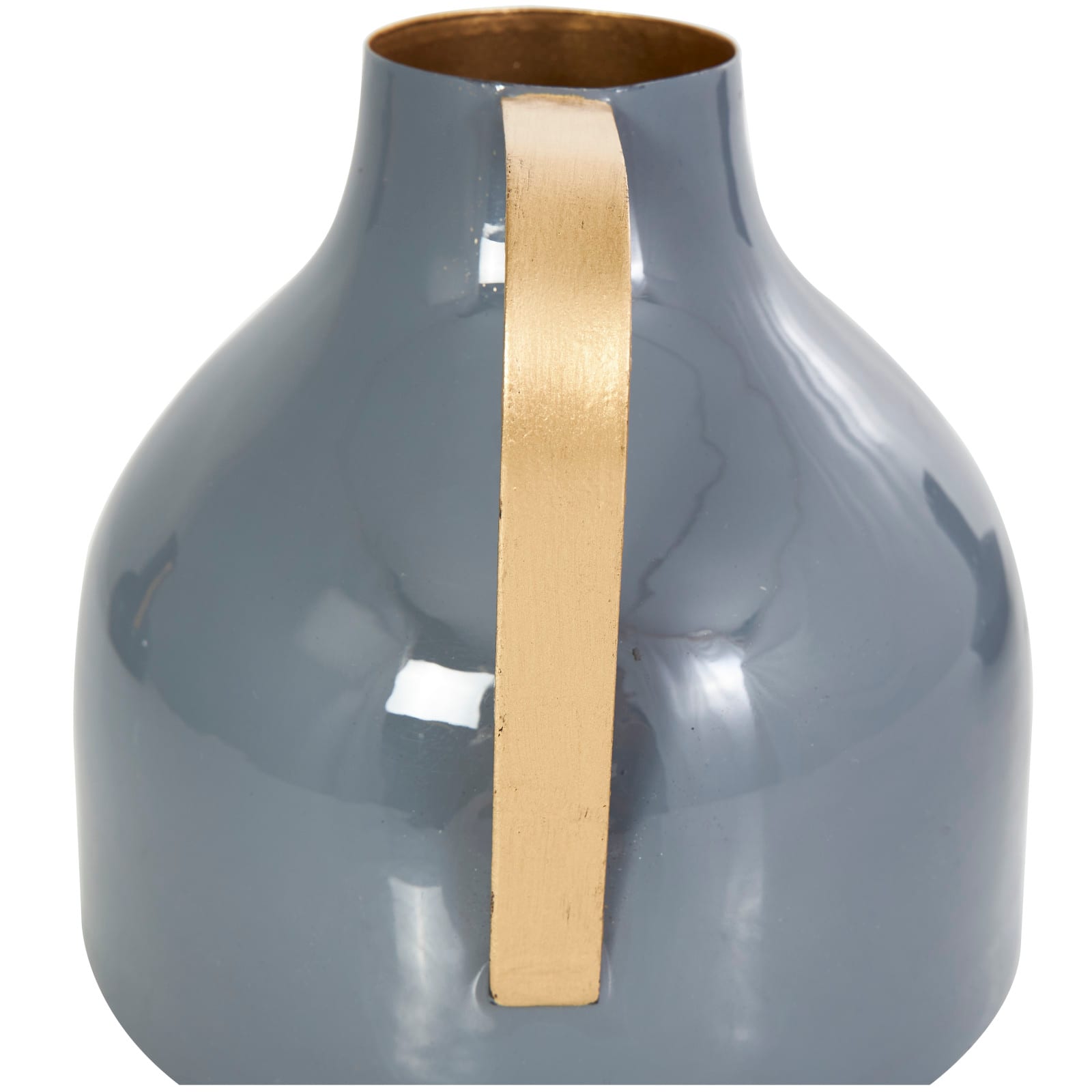 CosmoLiving by Cosmopolitan Blue Metal Abstract Enameled Vase with Geometric Gold Handle Set