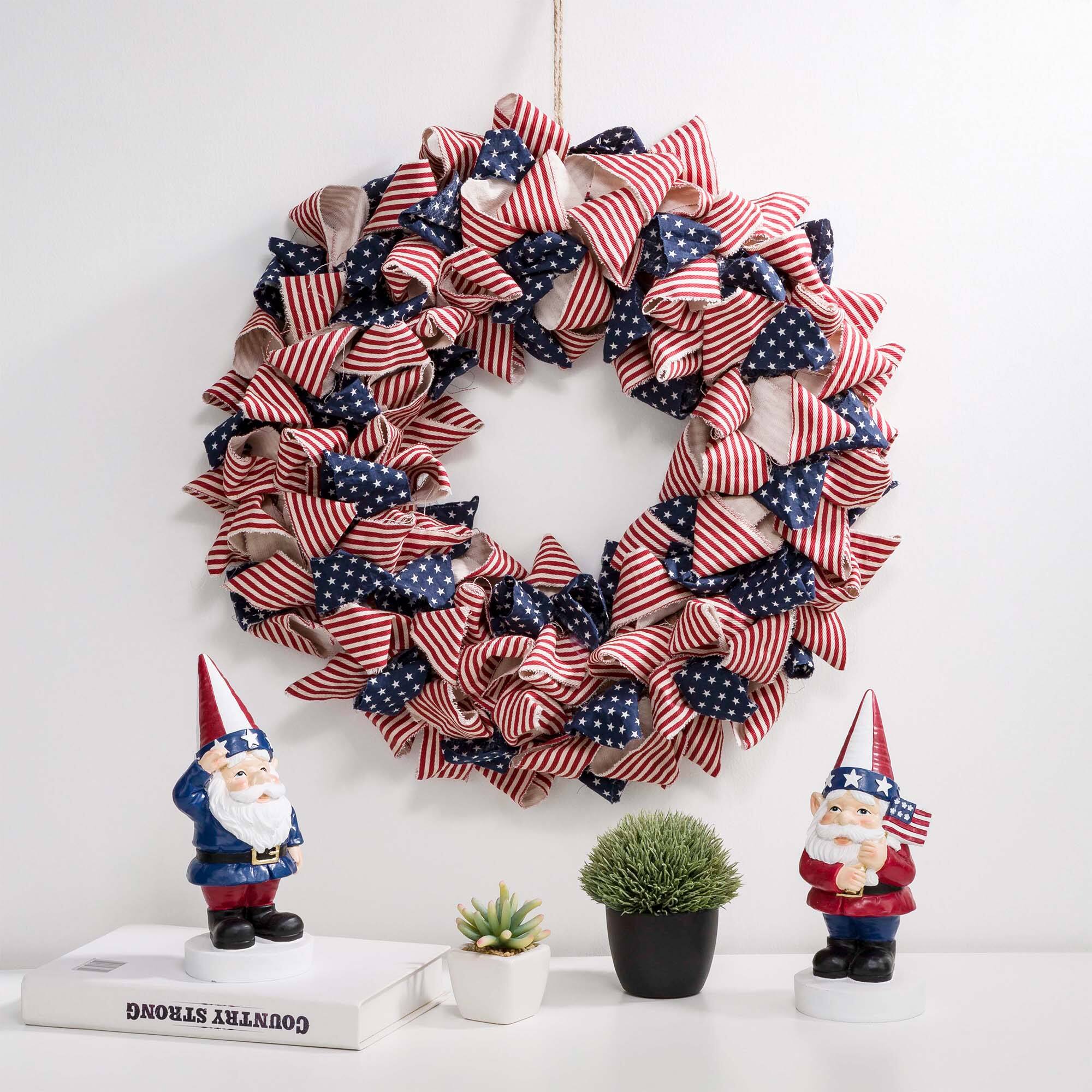 Glitzhome&#xAE; 18.9&#x22; Fabric Stripes &#x26; Stars Wreath