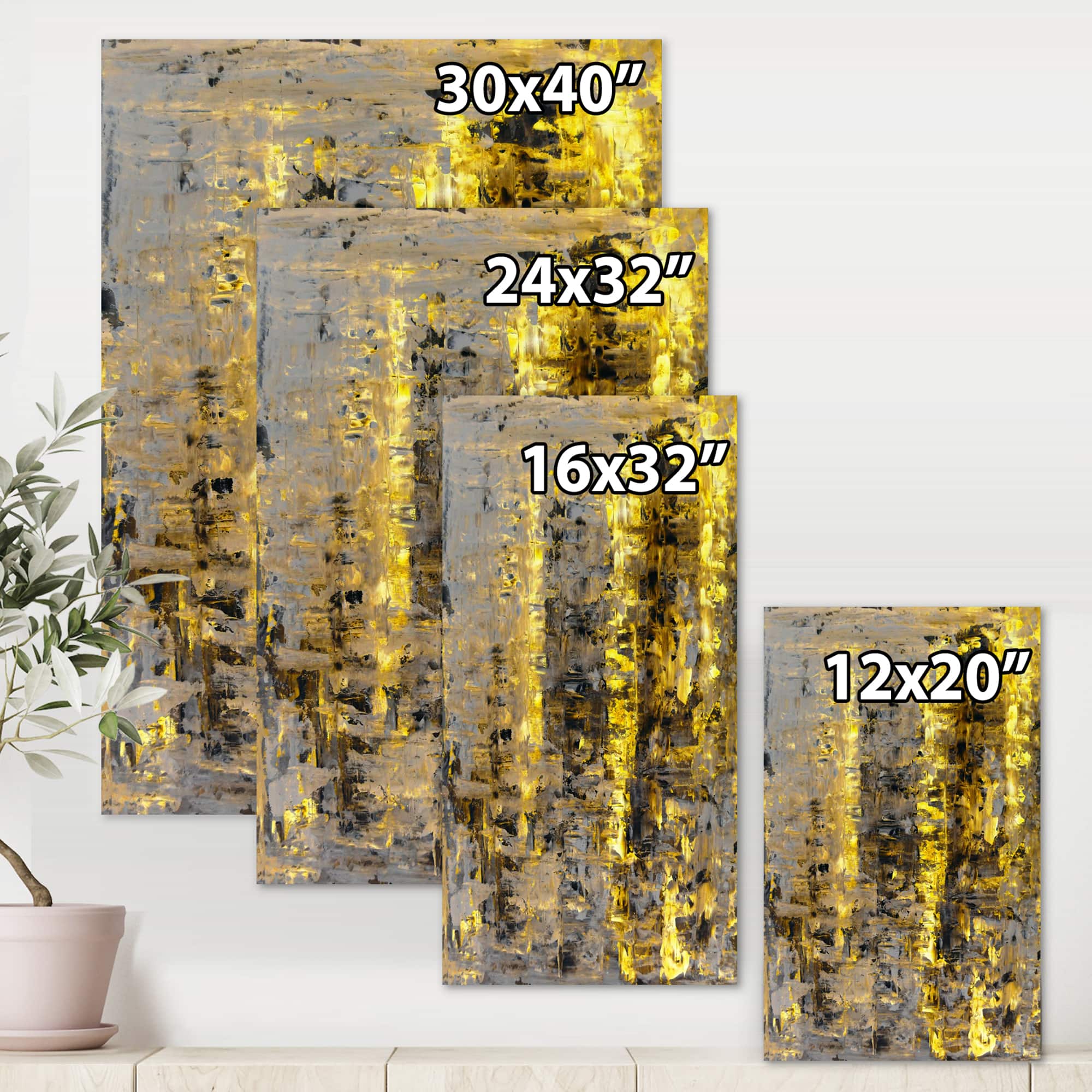 Designart - Yellow Meets Grey Abstract Art II - Modern Canvas Wall Art Print