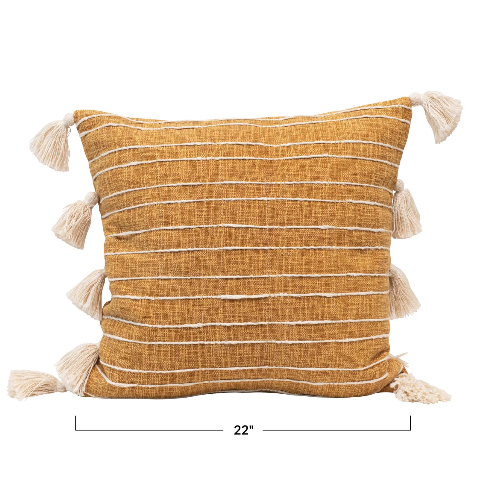 Mustard &#x26; White Applique Stripe Cotton Woven Pillow