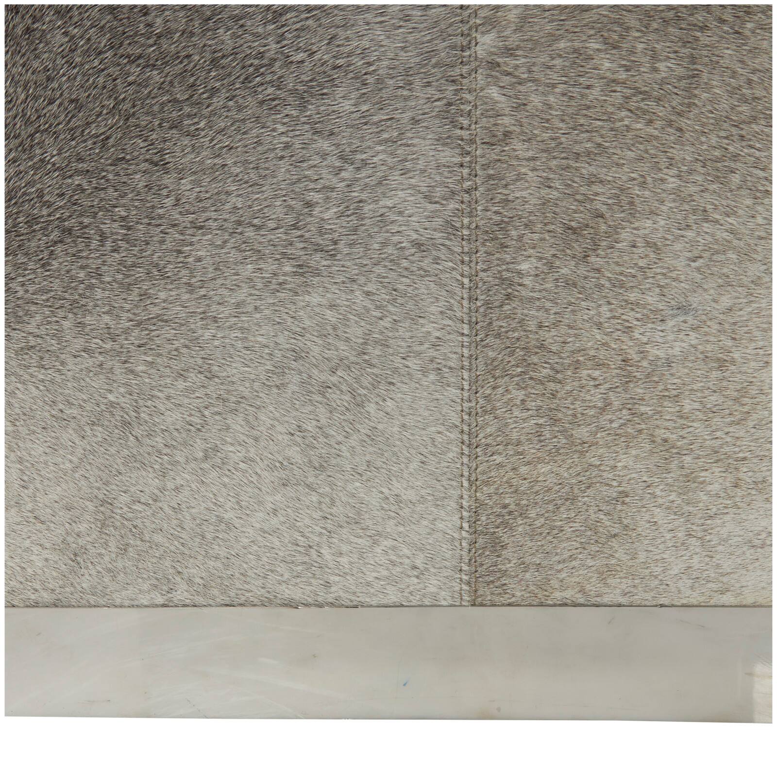 17" Gray Leather Patchwork Pouf with Silver Metal Base