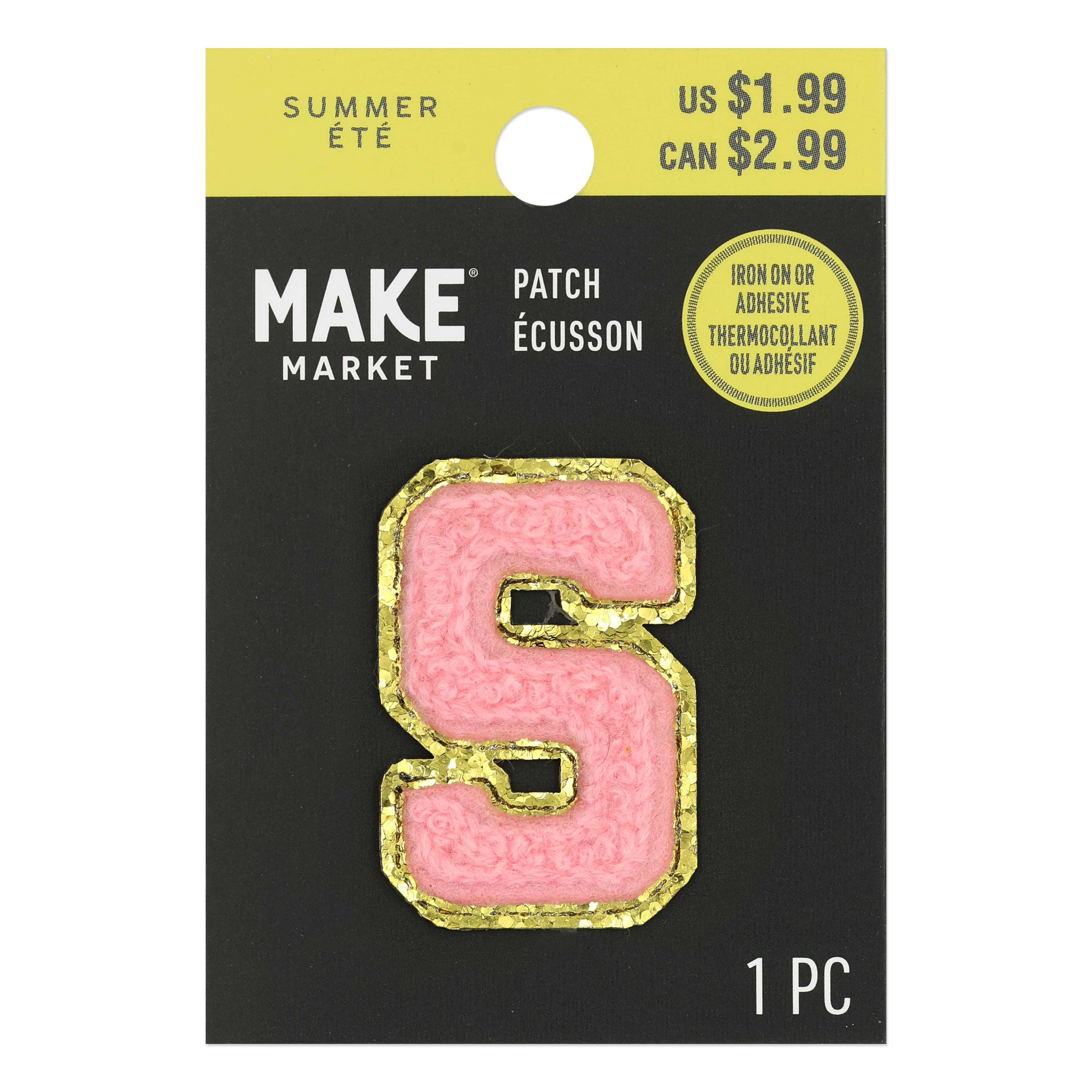 Mini Pink Chenille Letter Iron On &#x26; Adhesive Patch by Make Market&#xAE;