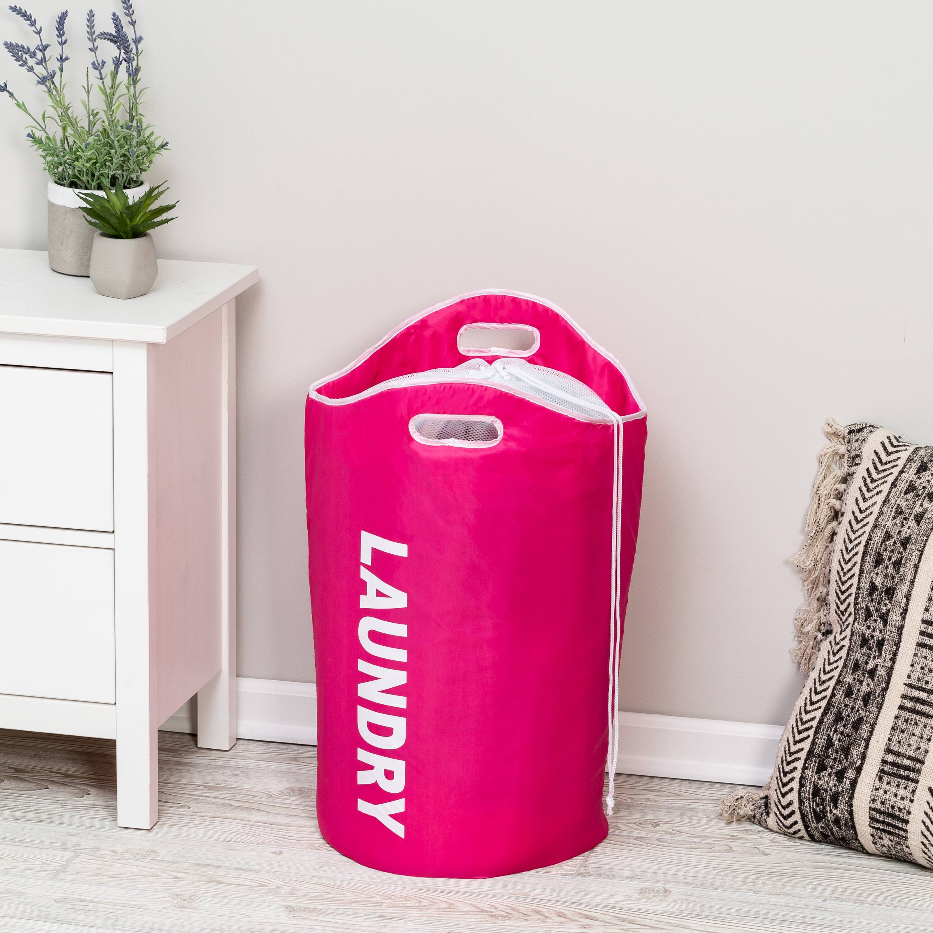 Honey Can Do Pink Graphic Laundry Basket