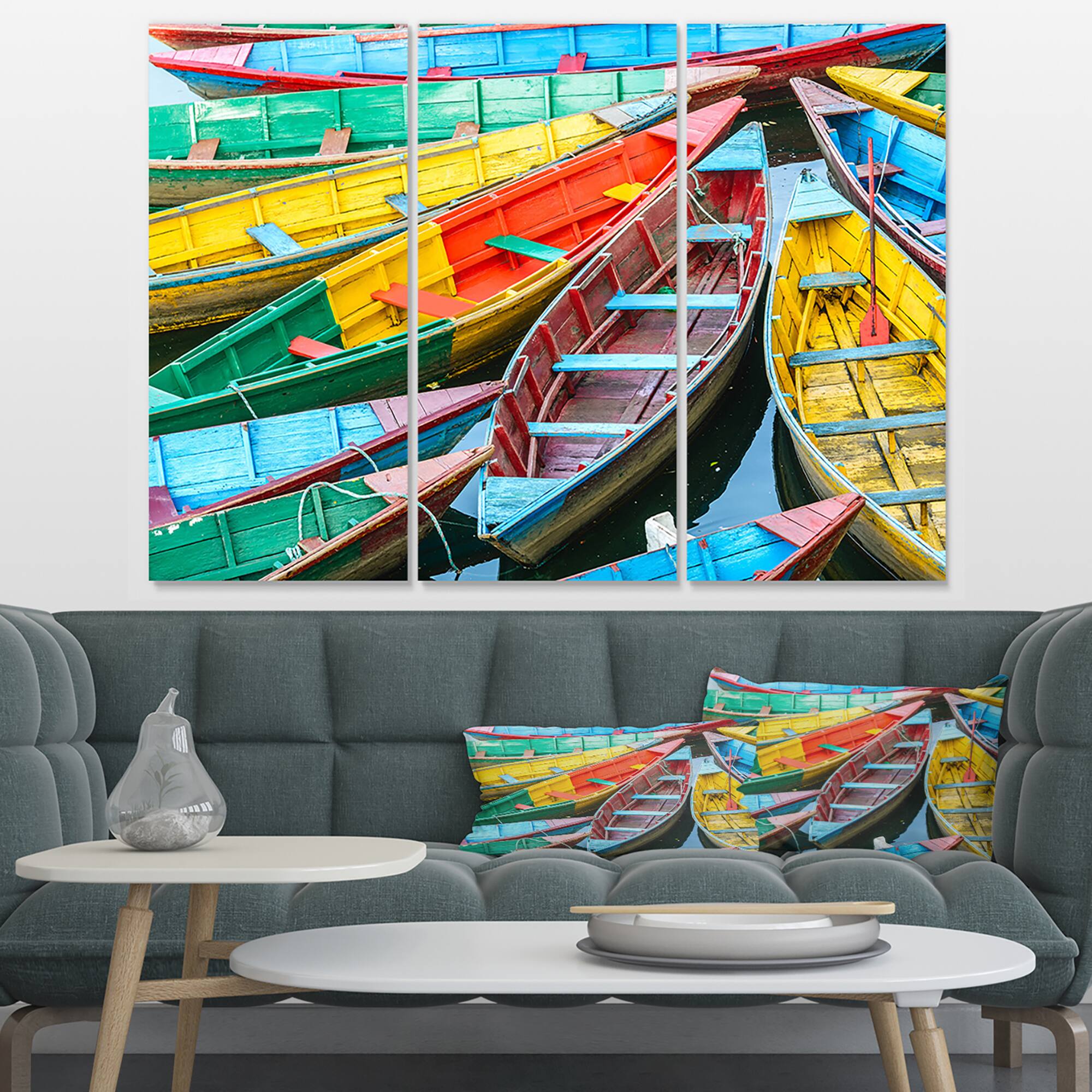 Designart - Rowing Boats on the Lake in Pokhara - Boat Canvas Art Print