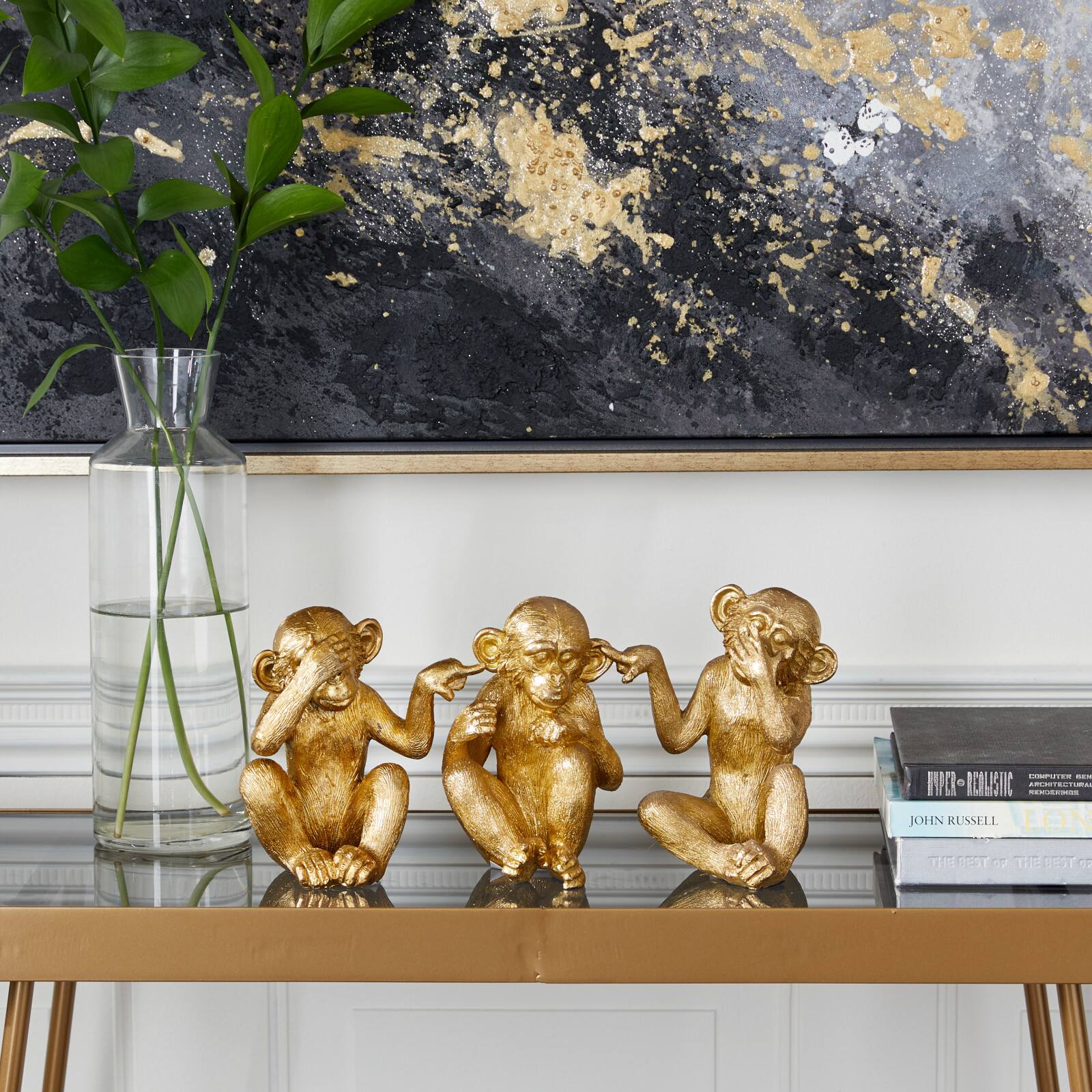 6" Gold Polystone Monkey Sculpture Set
