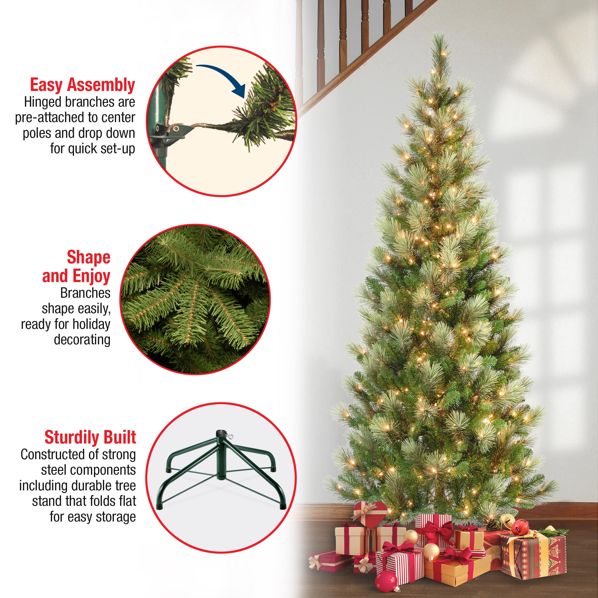 7.5ft. Pre-Lit Charleston Pine Slim Artificial Christmas Tree, Clear Lights
