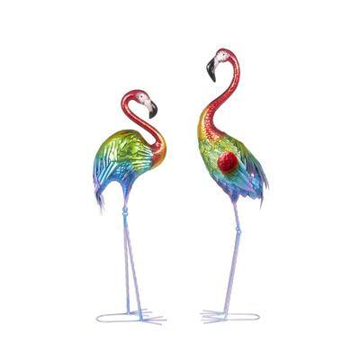 Tall Rainbow Textured Metal Flamingo Garden Sculpture Set By Ivory And Iris in Blue | Michaels&reg;