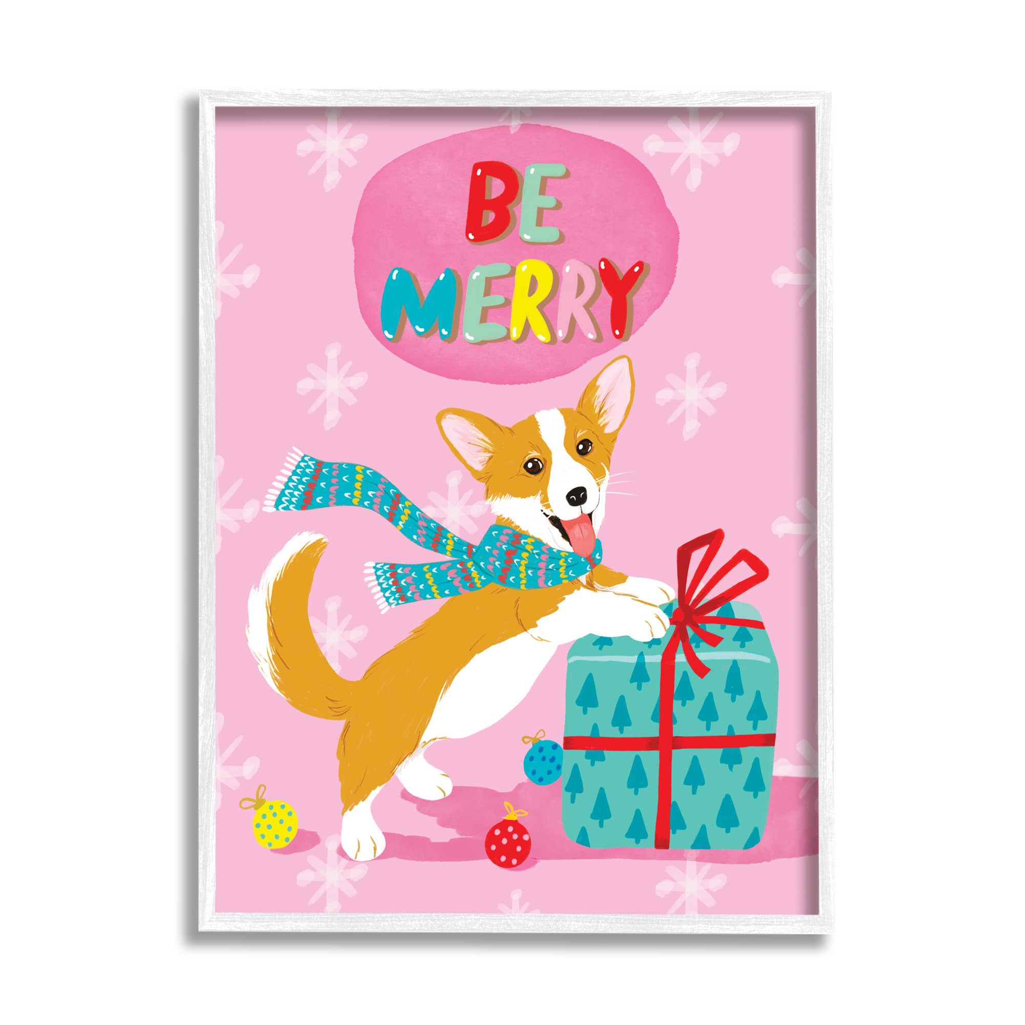 Stupell Industries Be Merry Smiling Puppy Gift Framed Giclee Art
