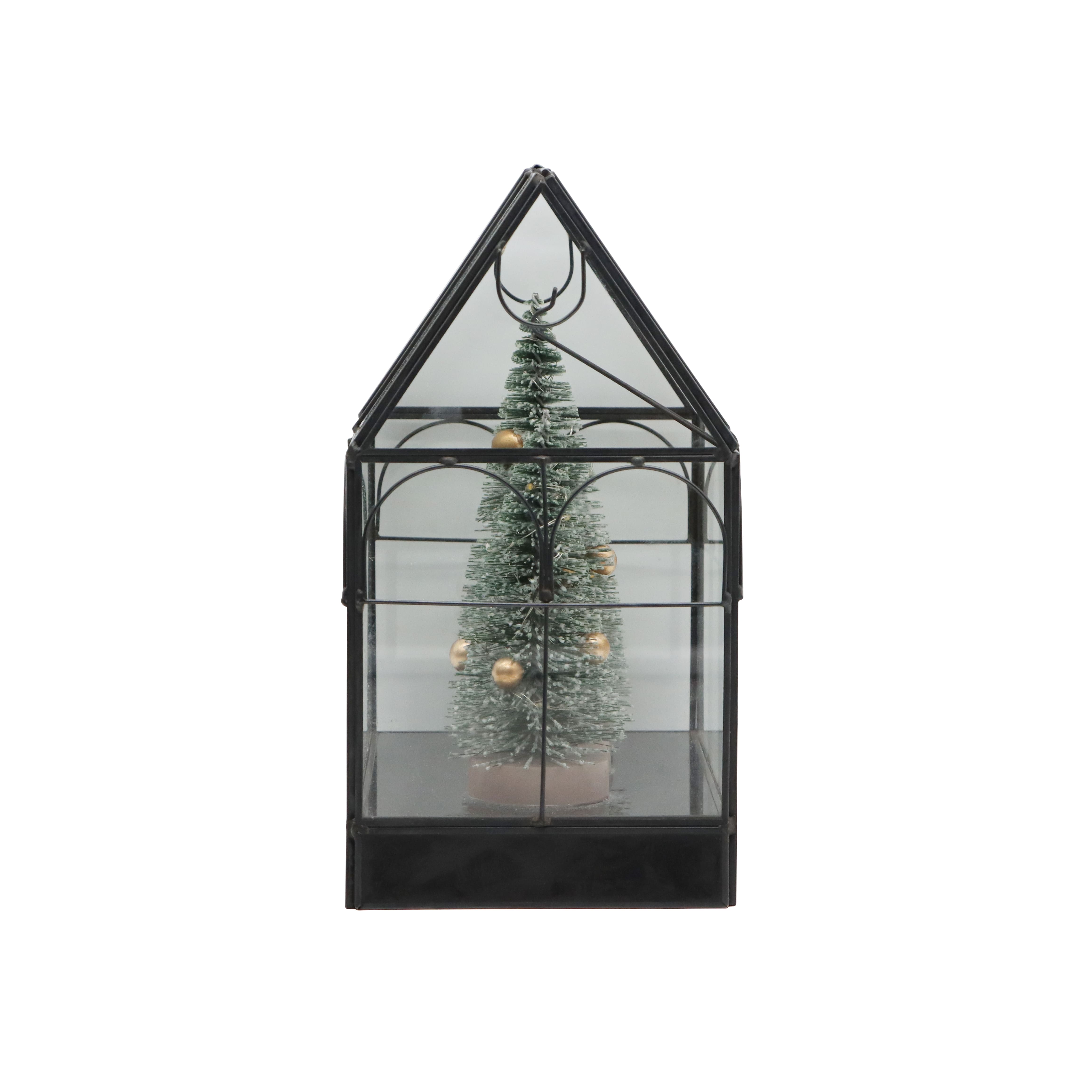 Black Christmas Tree Greenhouse LED Lighted Lantern by Ashland&#xAE;