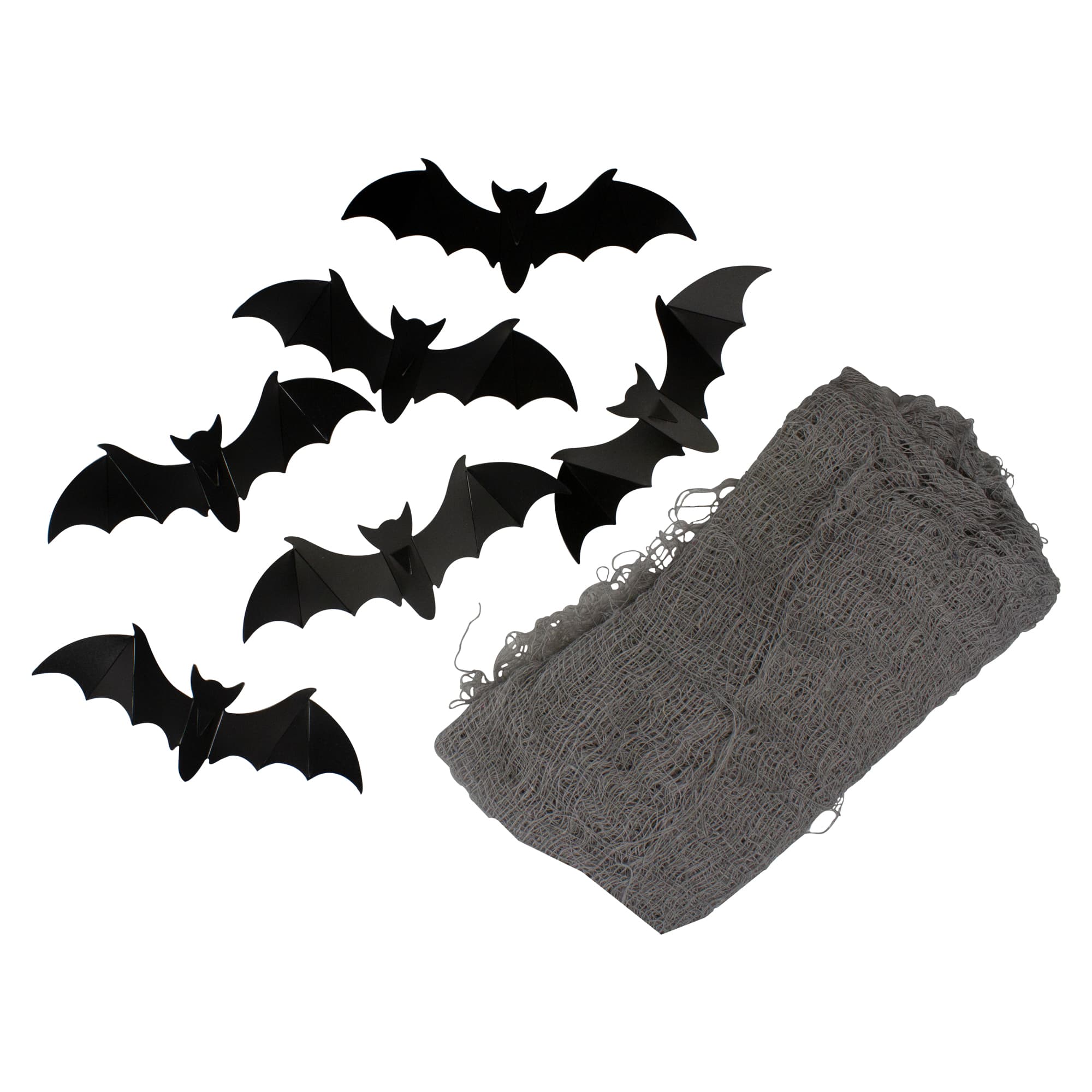 9.75ft. Gray Gauze and Bats Halloween Decoration Kit
