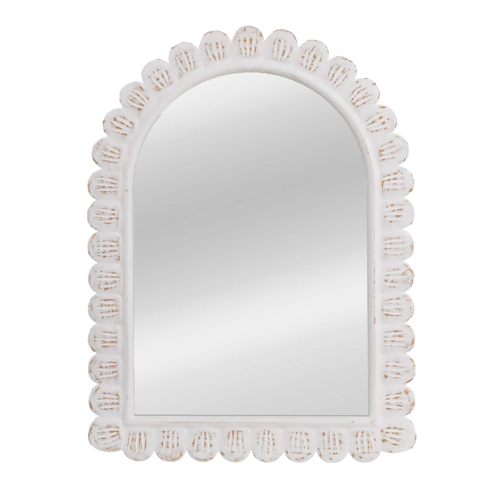 Hello Honey® 31.5" White Arched Raised Scallop Pattern Wall Mirror