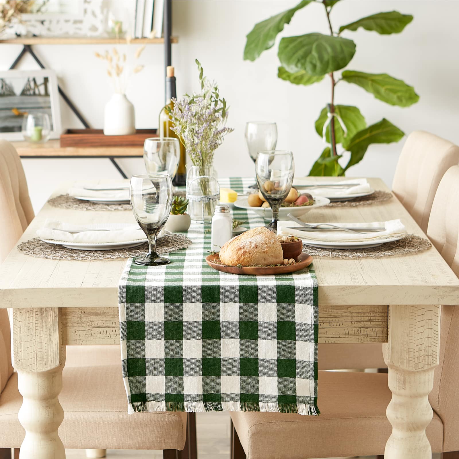 DII® 72" Heavyweight Check Fringed Table Runner