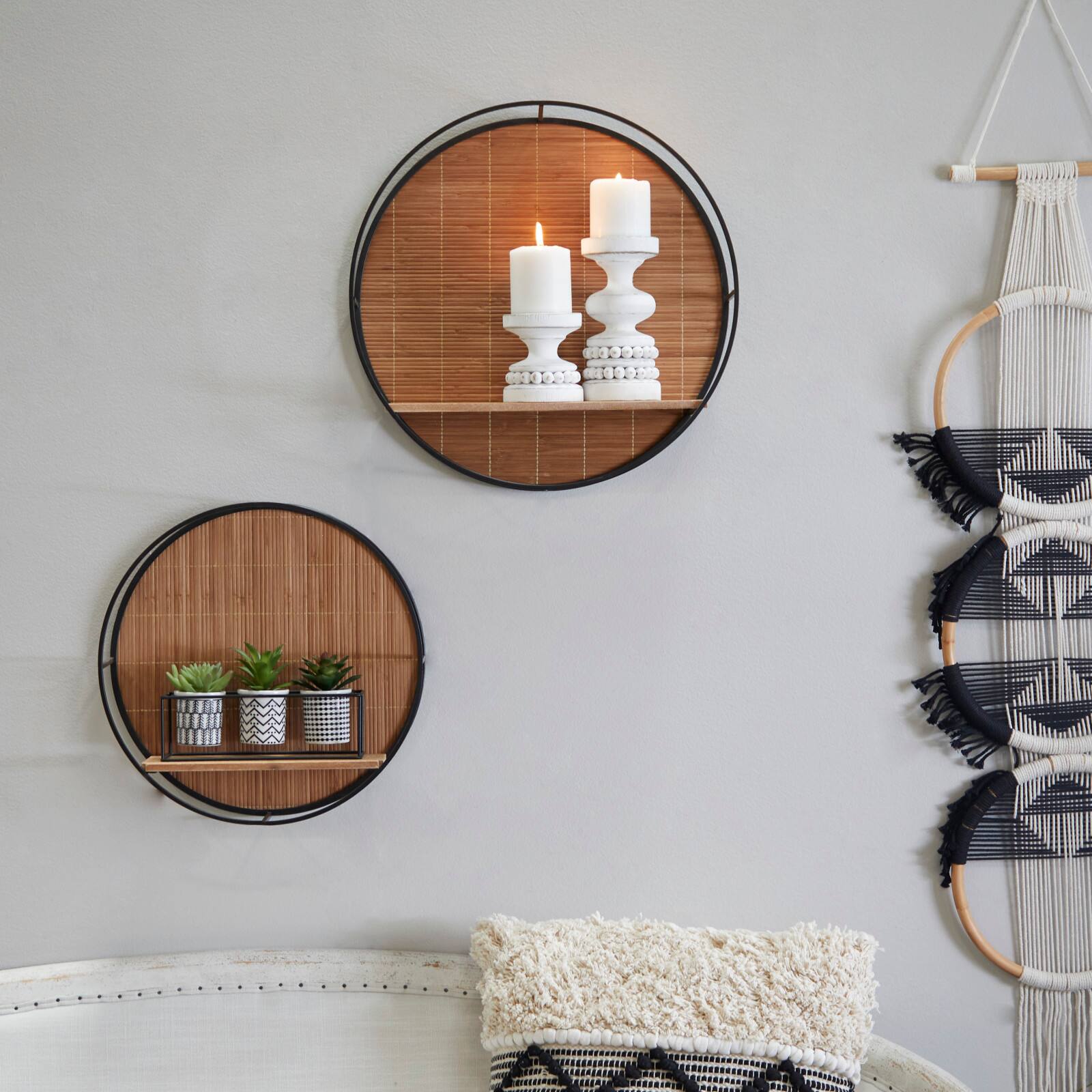 Brown Bamboo Modern Wall Shelf, Set of 2 19&#x22;, 16&#x22;