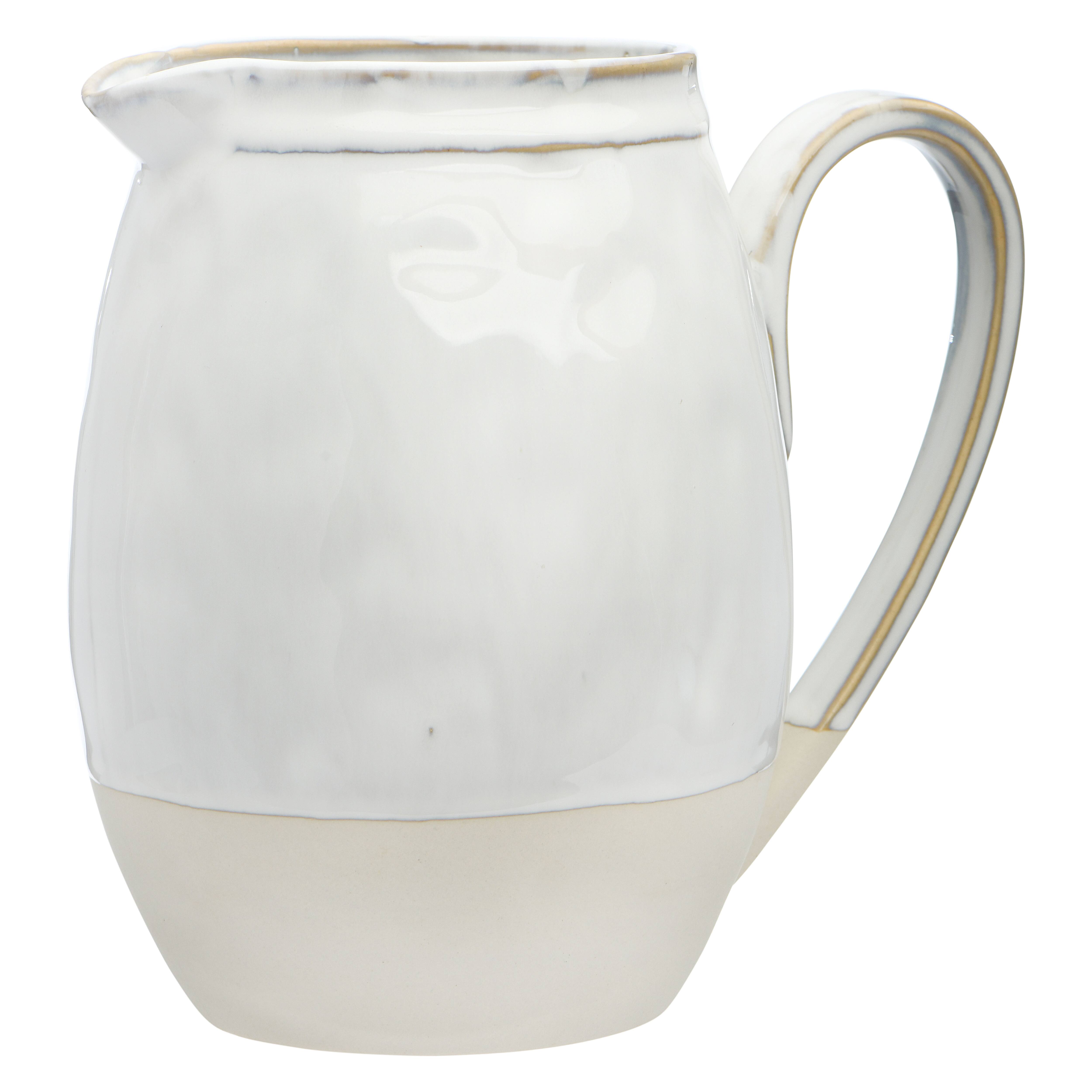 Hello Honey® 7" White & Tan Stoneware Pitcher
