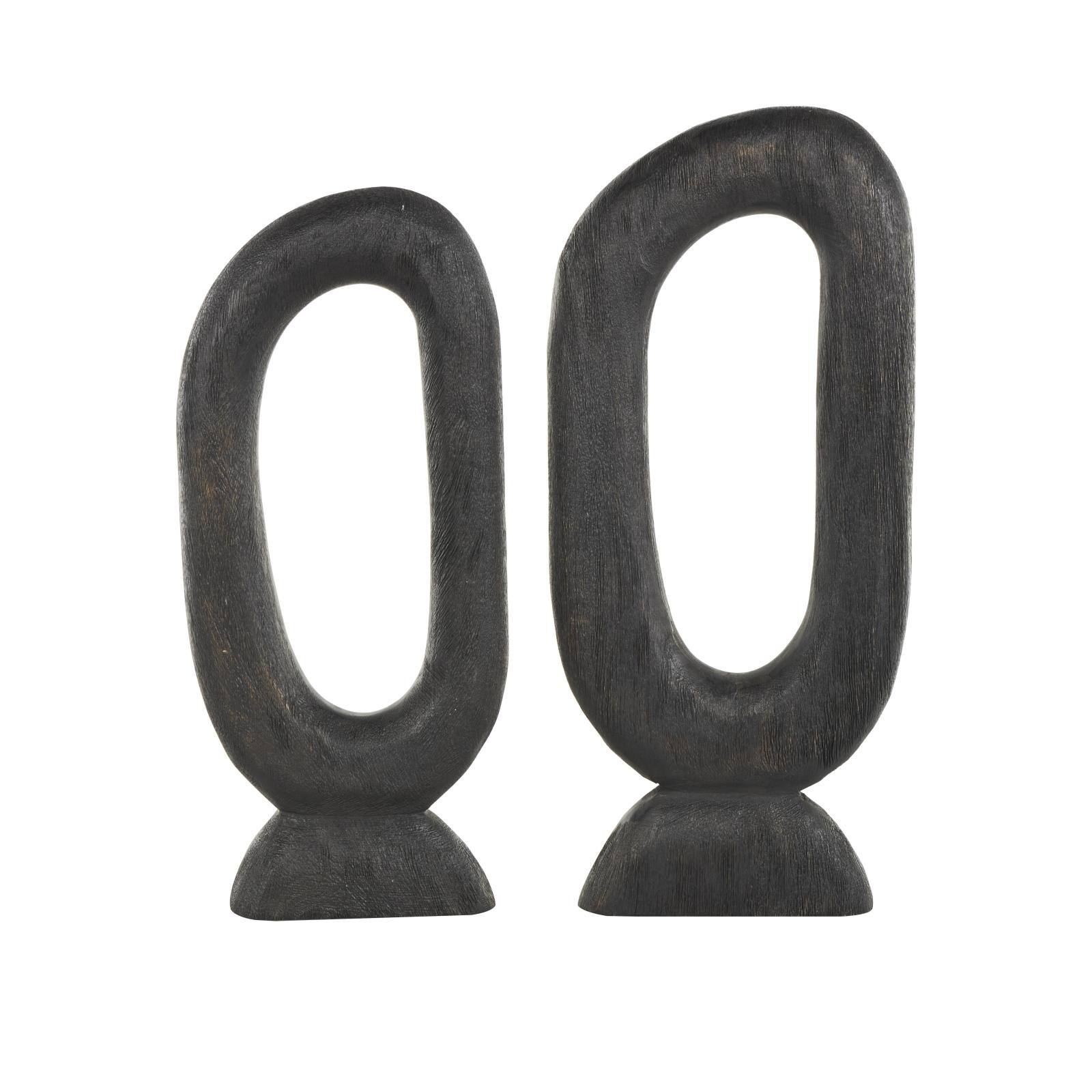 Black Mango Wood Abstract Oval Sculpture Set