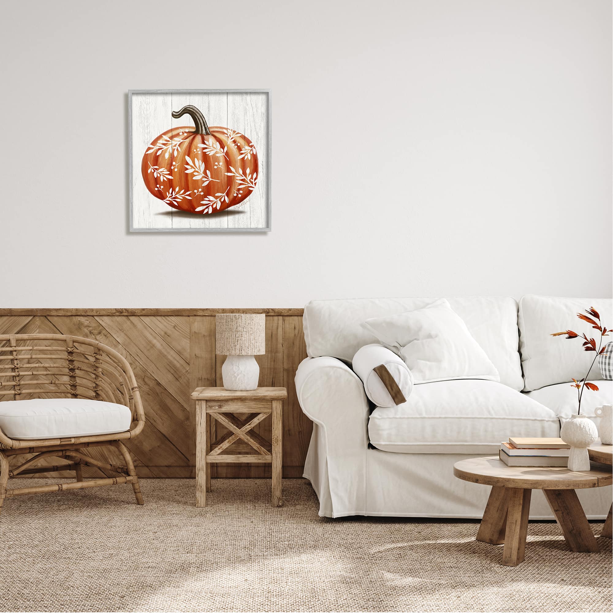 Stupell Industries Orange Fall Botanical Pumpkin Framed Giclee Art