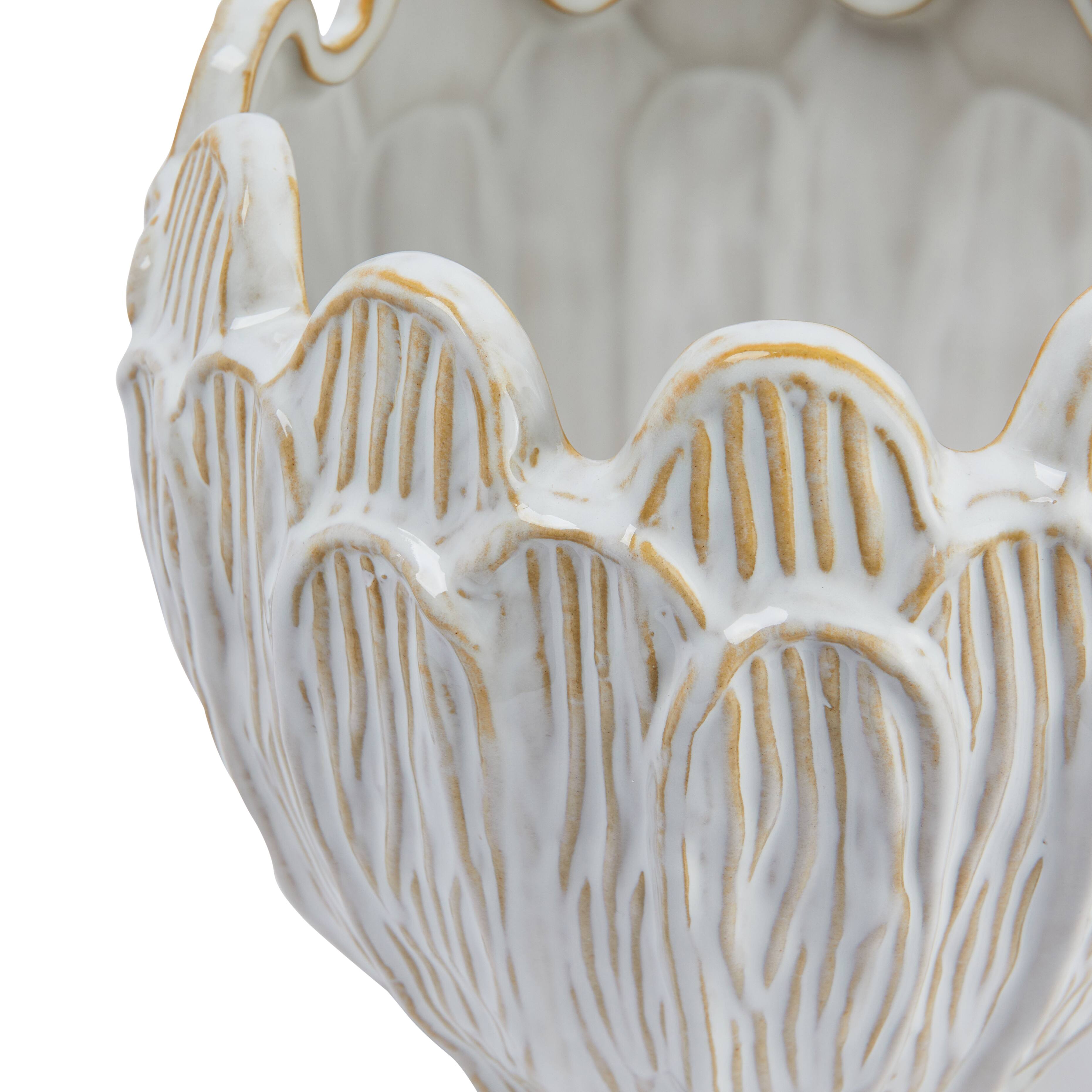 Hello Honey® 8" Ivory Stoneware Flower Shaped Planter